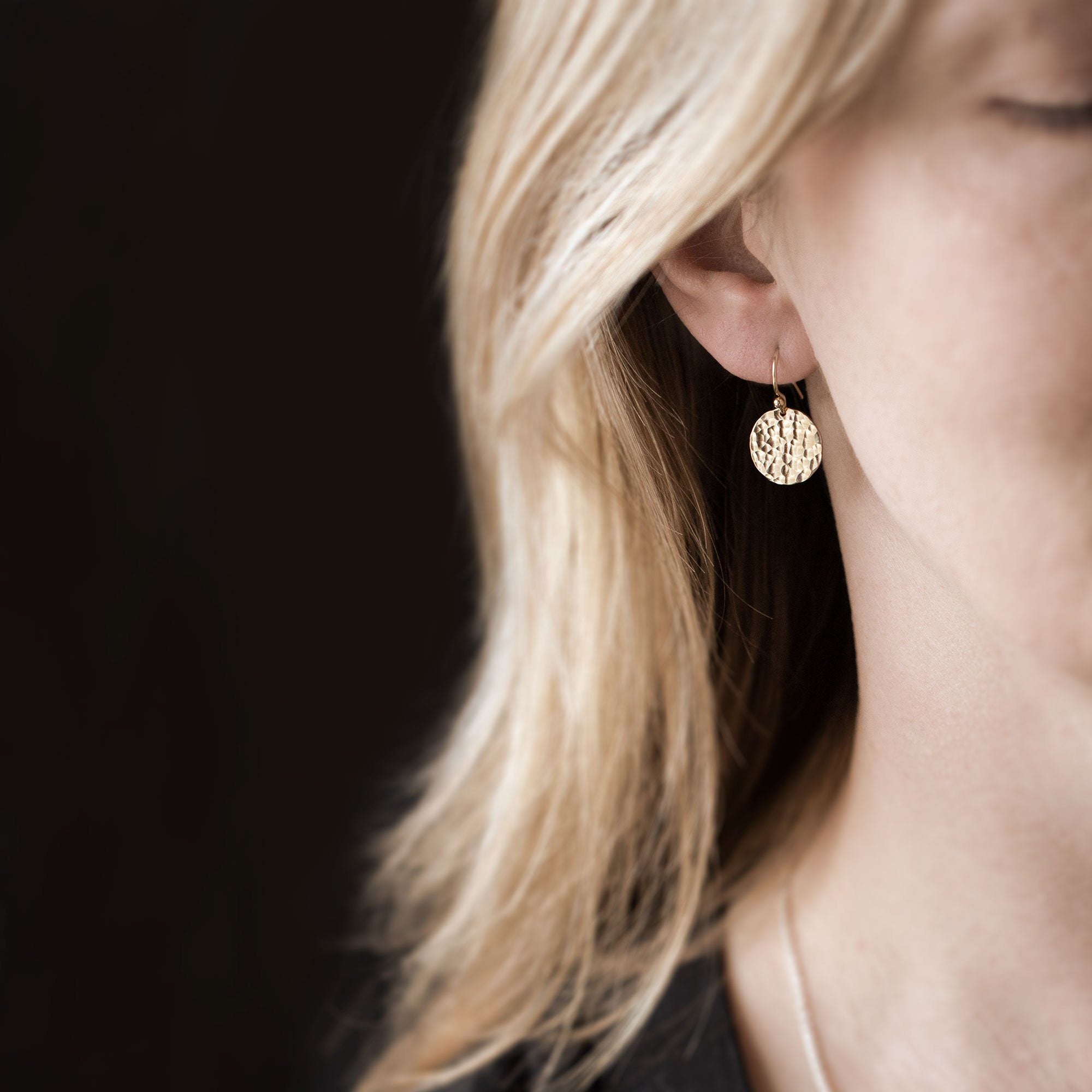 Medium Gold Hammered Disc Earrings jewelry handmade by Burnish
