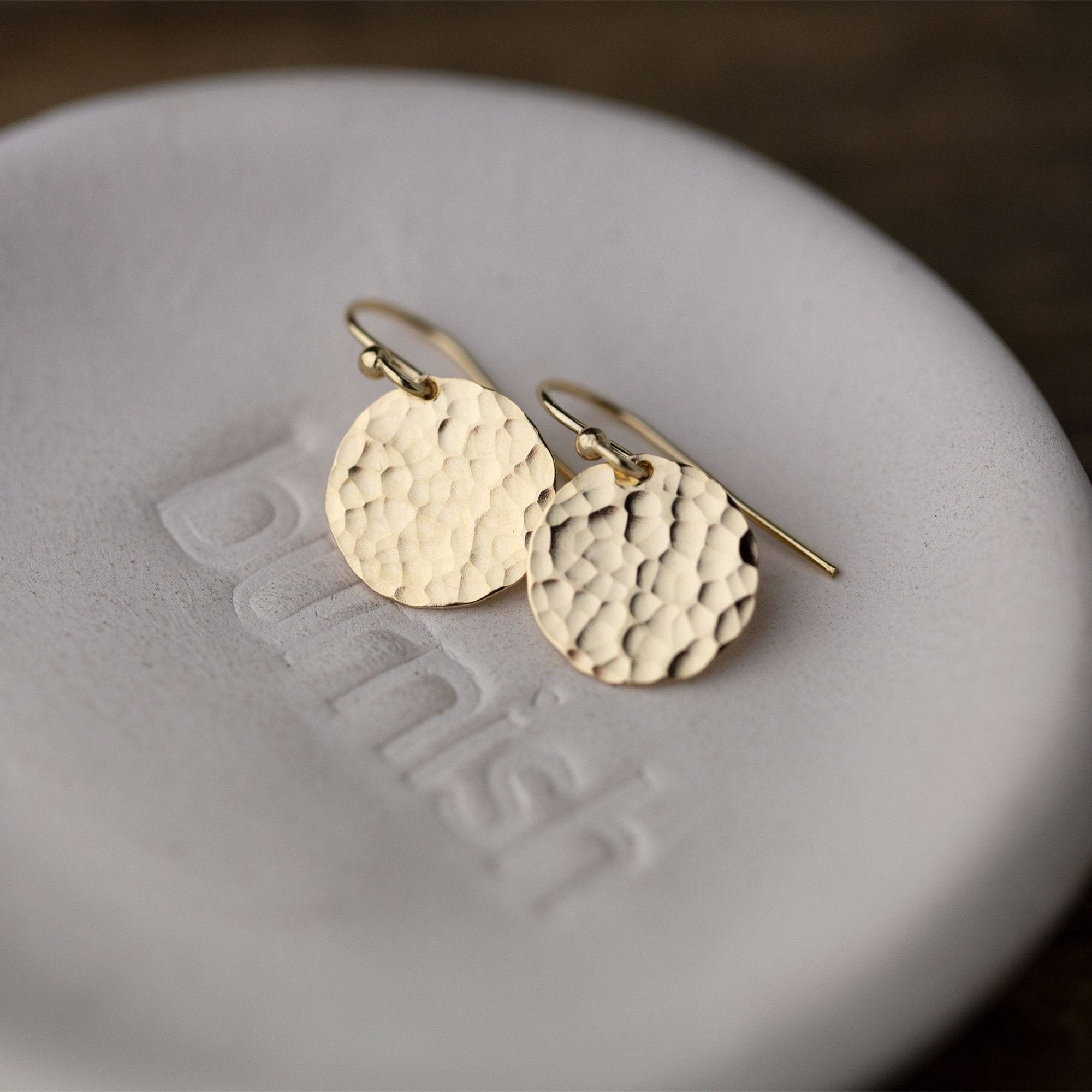 Medium Gold Hammered Disc Earrings jewelry handmade by Burnish