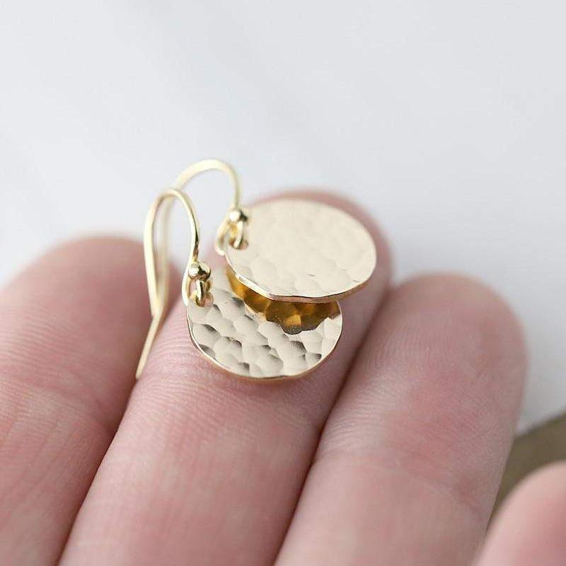 Medium Gold Hammered Disc Earrings jewelry handmade by Burnish