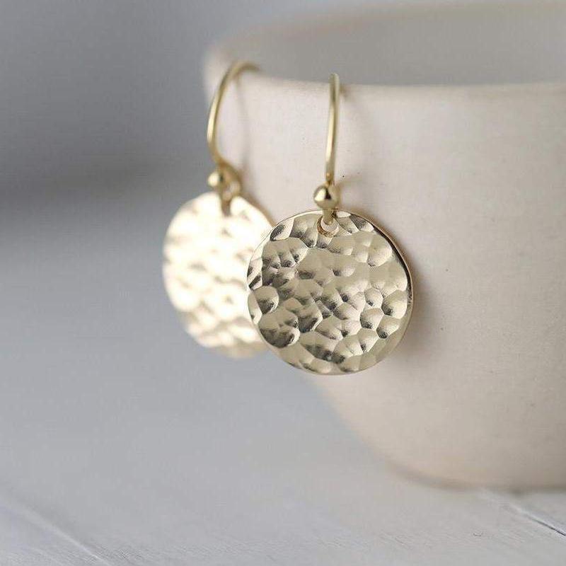 Medium Gold Hammered Disc Earrings jewelry handmade by Burnish