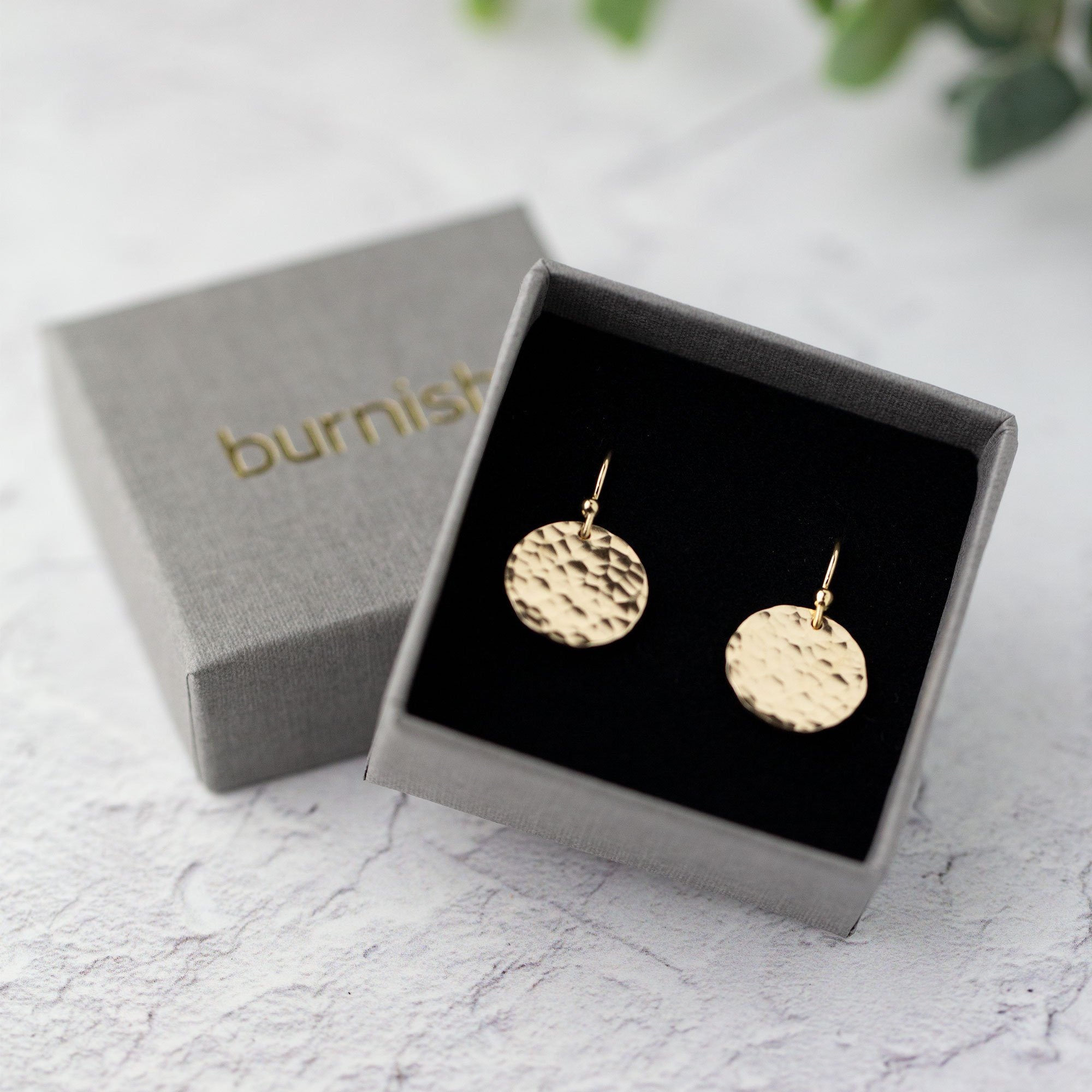 Medium Gold Hammered Disc Earrings jewelry handmade by Burnish