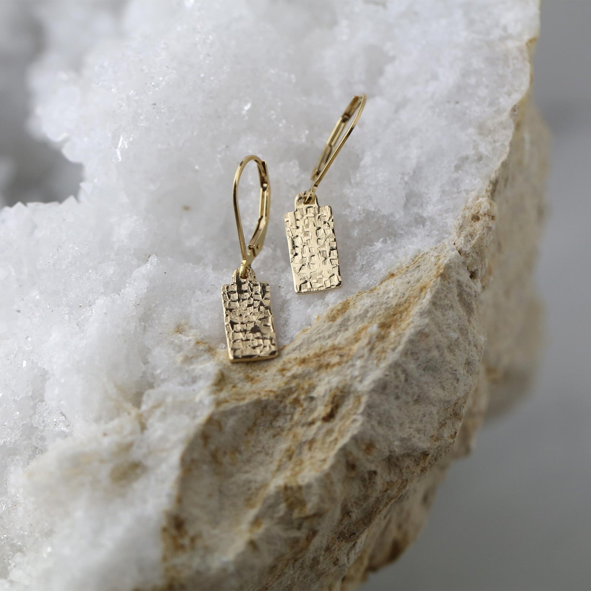 Mini Raw Silk Texture Tag Earrings jewelry handmade by Burnish