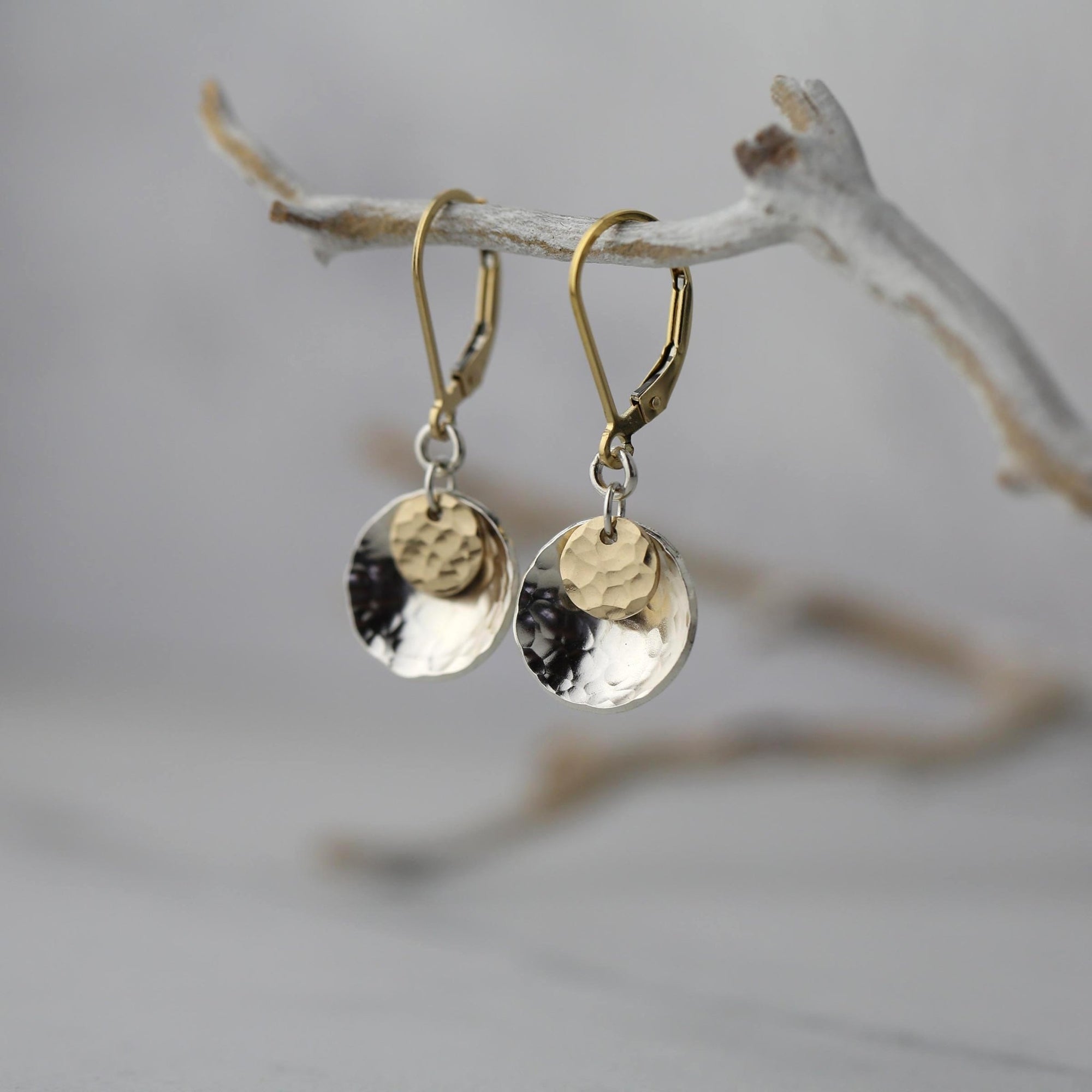 Mixed Metal Dainty Hammered Earrings jewelry handmade by Burnish