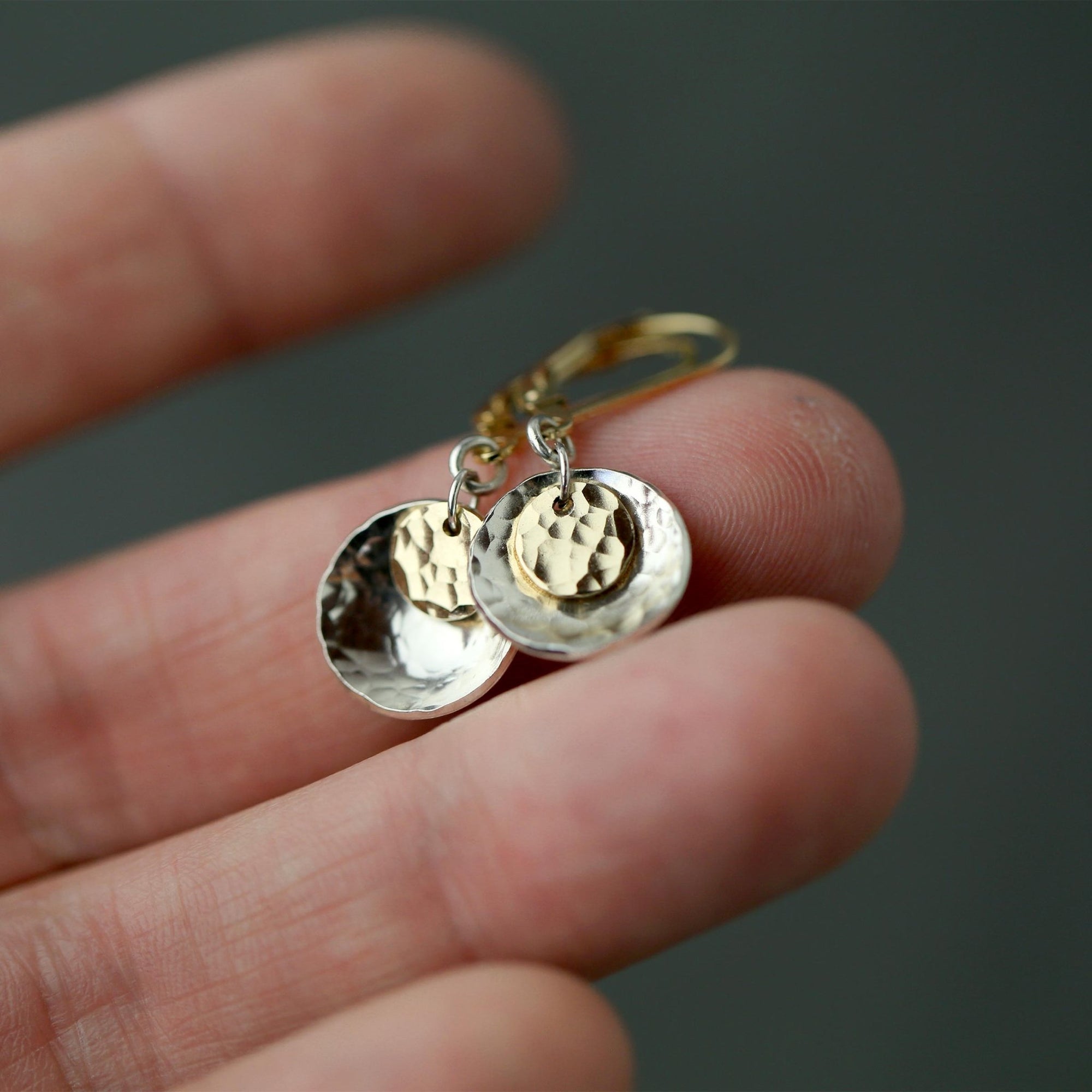 Mixed Metal Dainty Hammered Earrings jewelry handmade by Burnish