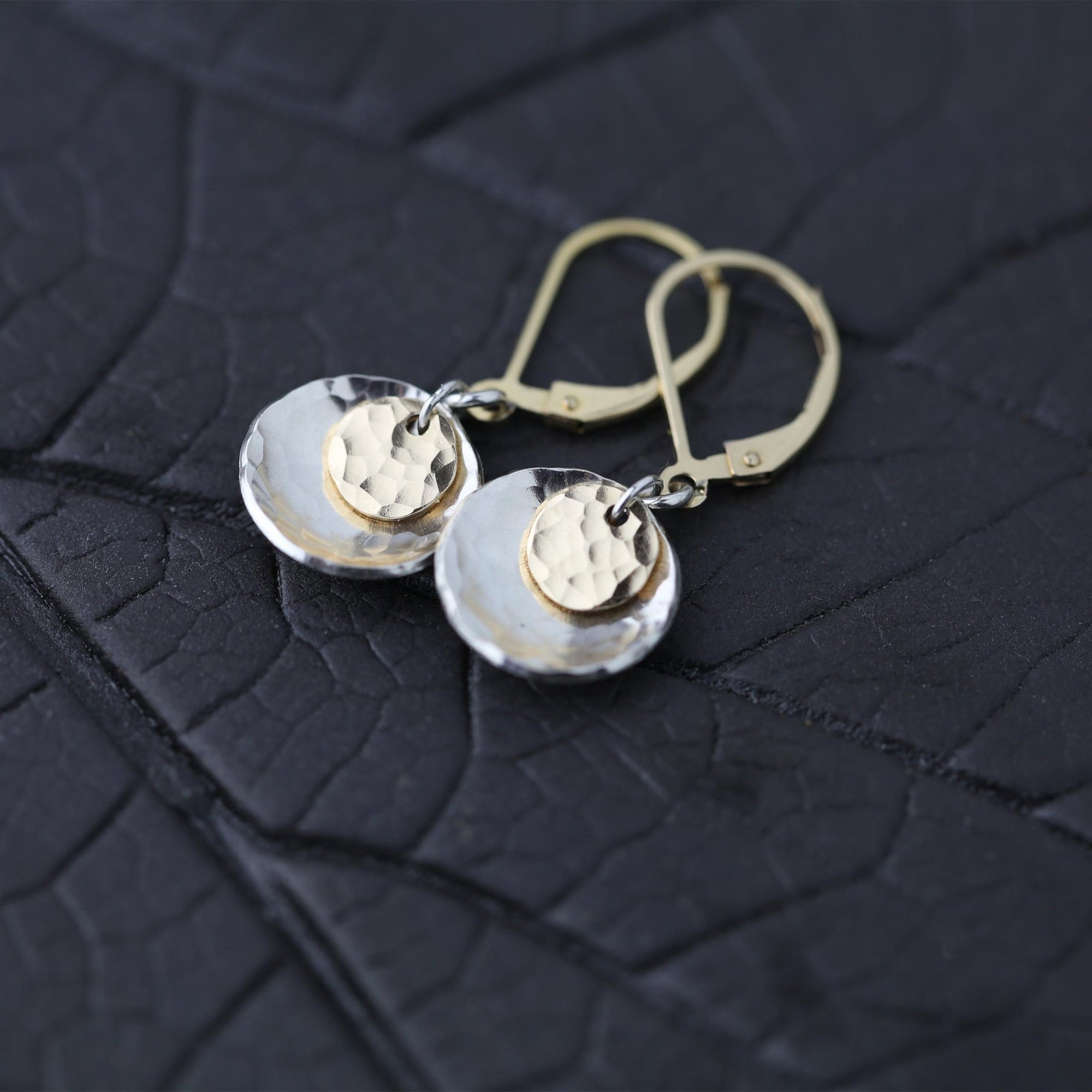 Mixed Metal Dainty Hammered Earrings jewelry handmade by Burnish