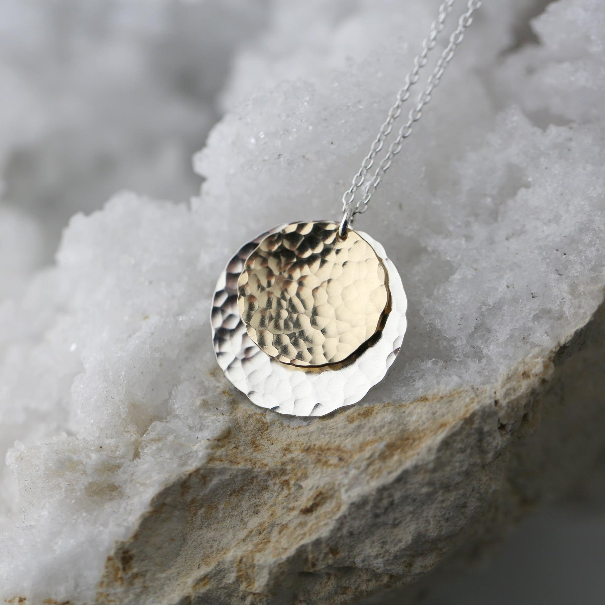 Mixed Metal Double Disc Necklace jewelry handmade by Burnish