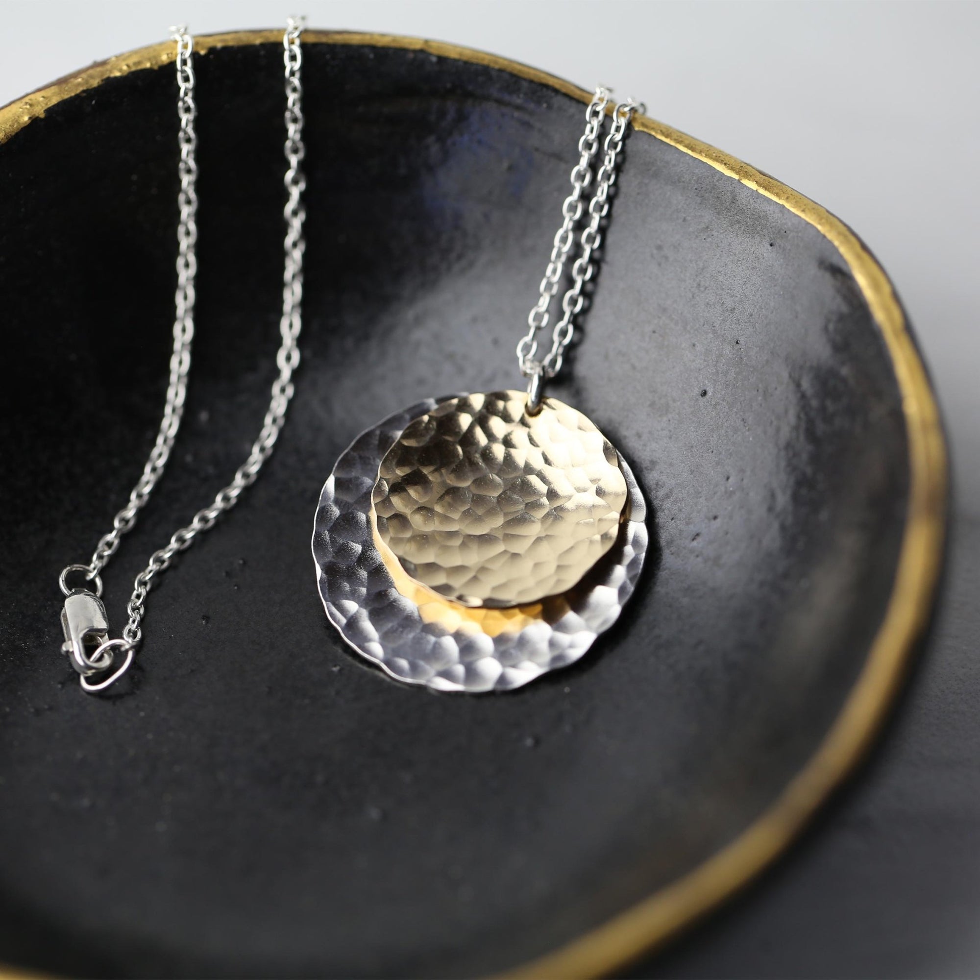 Mixed Metal Double Disc Necklace jewelry handmade by Burnish
