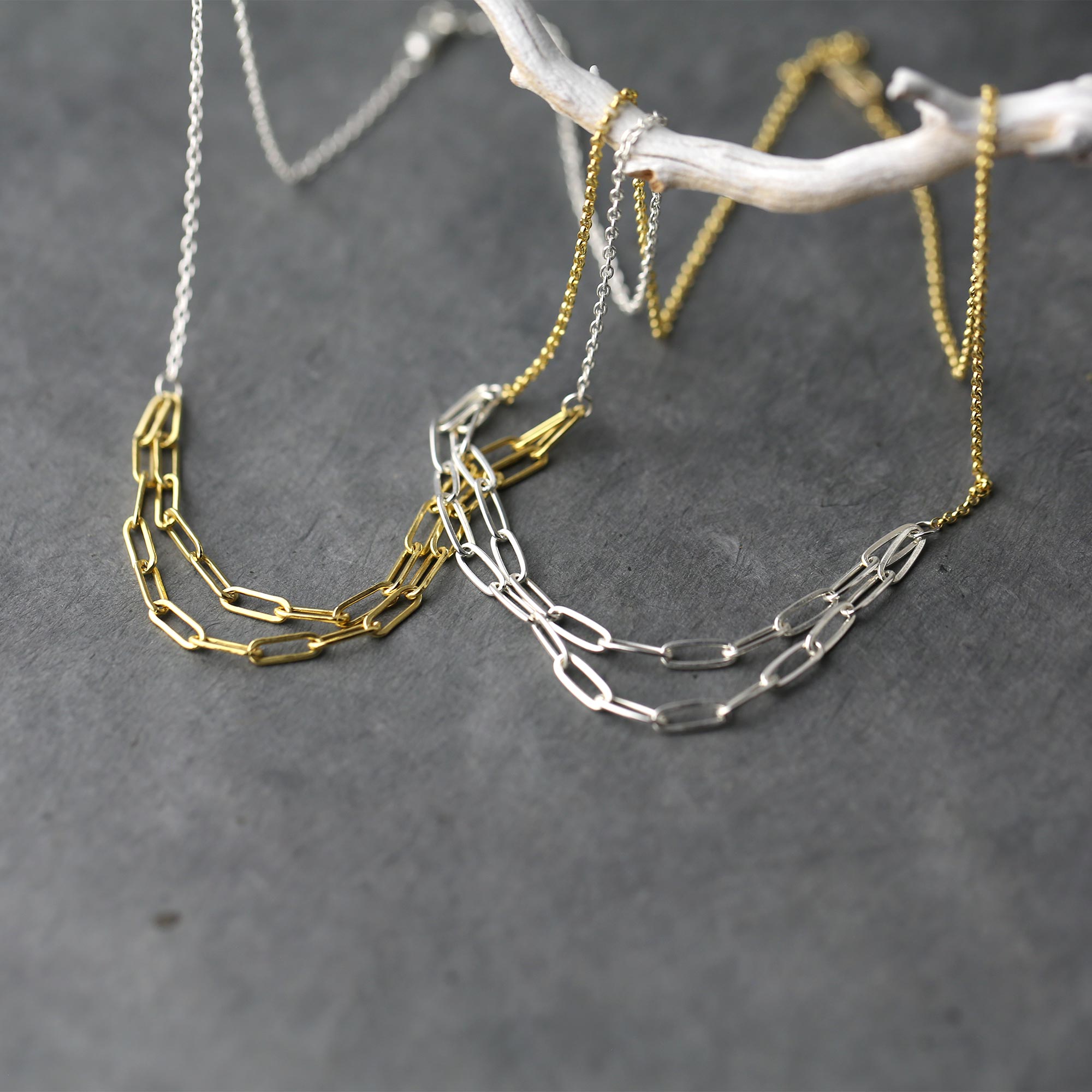 Mixed Metal Layered Chain Necklace jewelry handmade by Burnish
