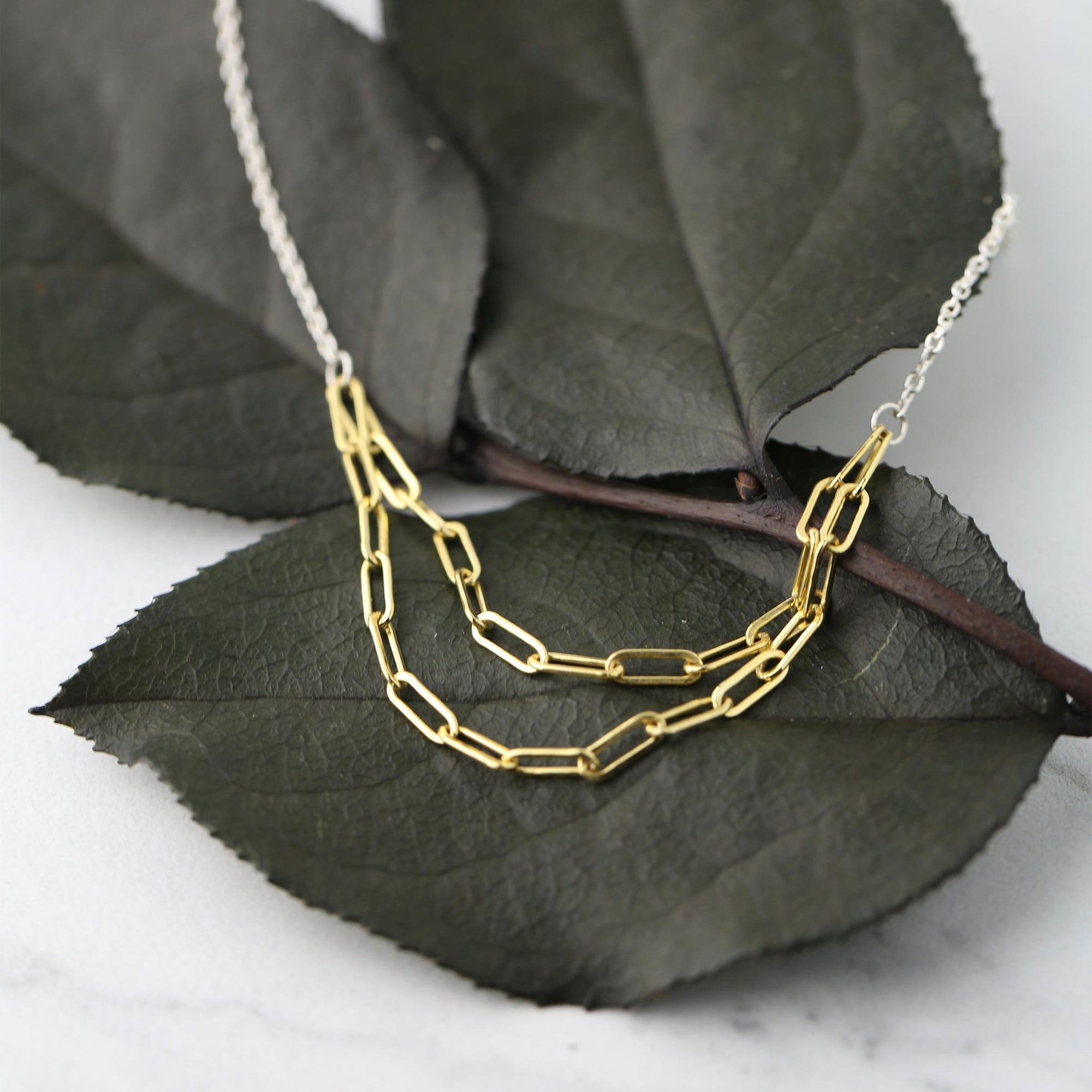 Mixed Metal Layered Chain Necklace jewelry handmade by Burnish