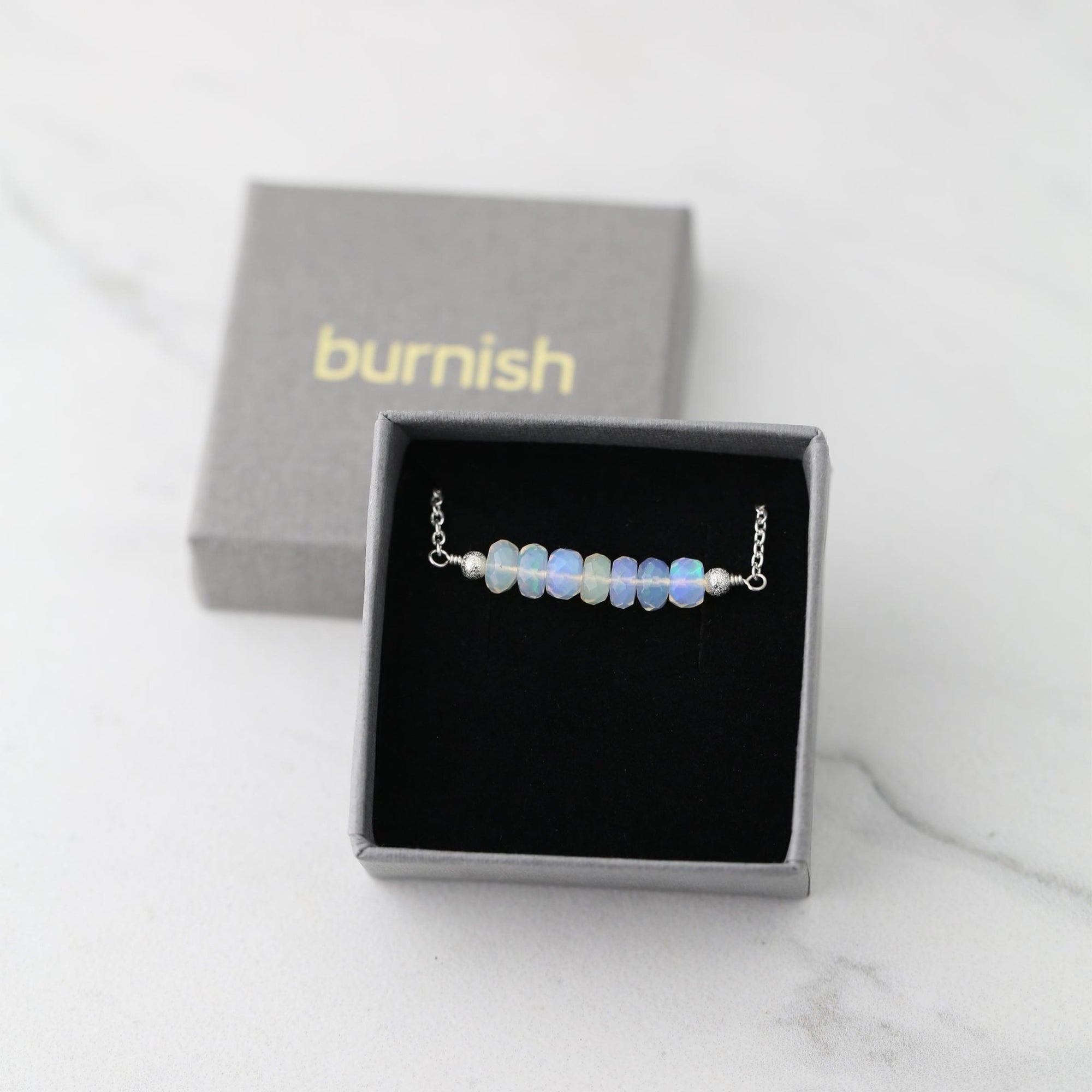 Opal Gemstone Bar Necklace jewelry handmade by Burnish