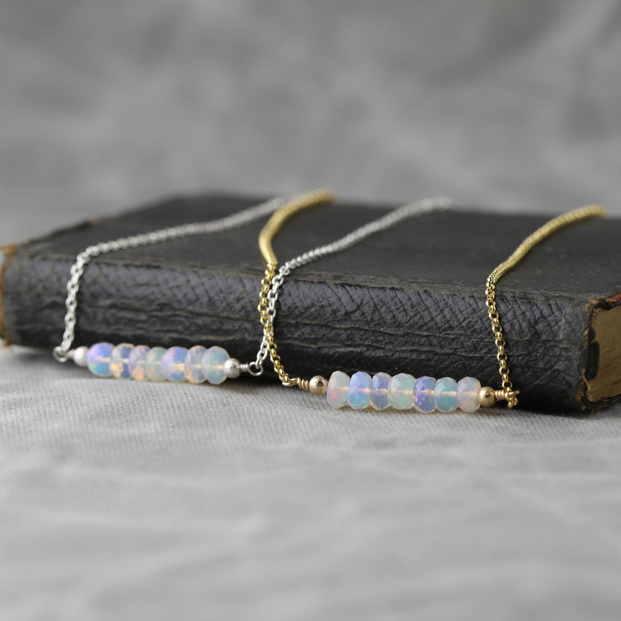 Opal Gemstone Bar Necklace jewelry handmade by Burnish