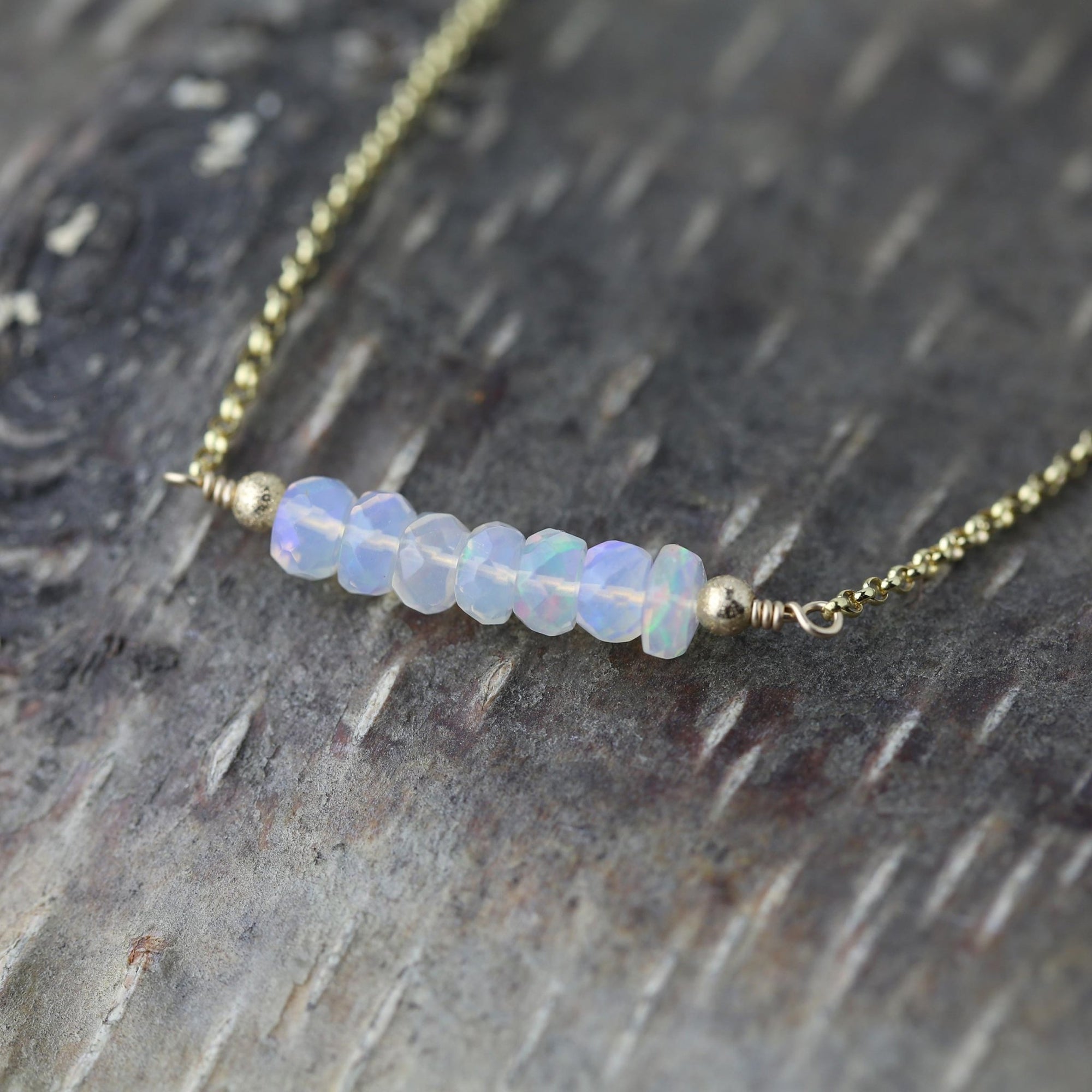 Opal Gemstone Bar Necklace jewelry handmade by Burnish