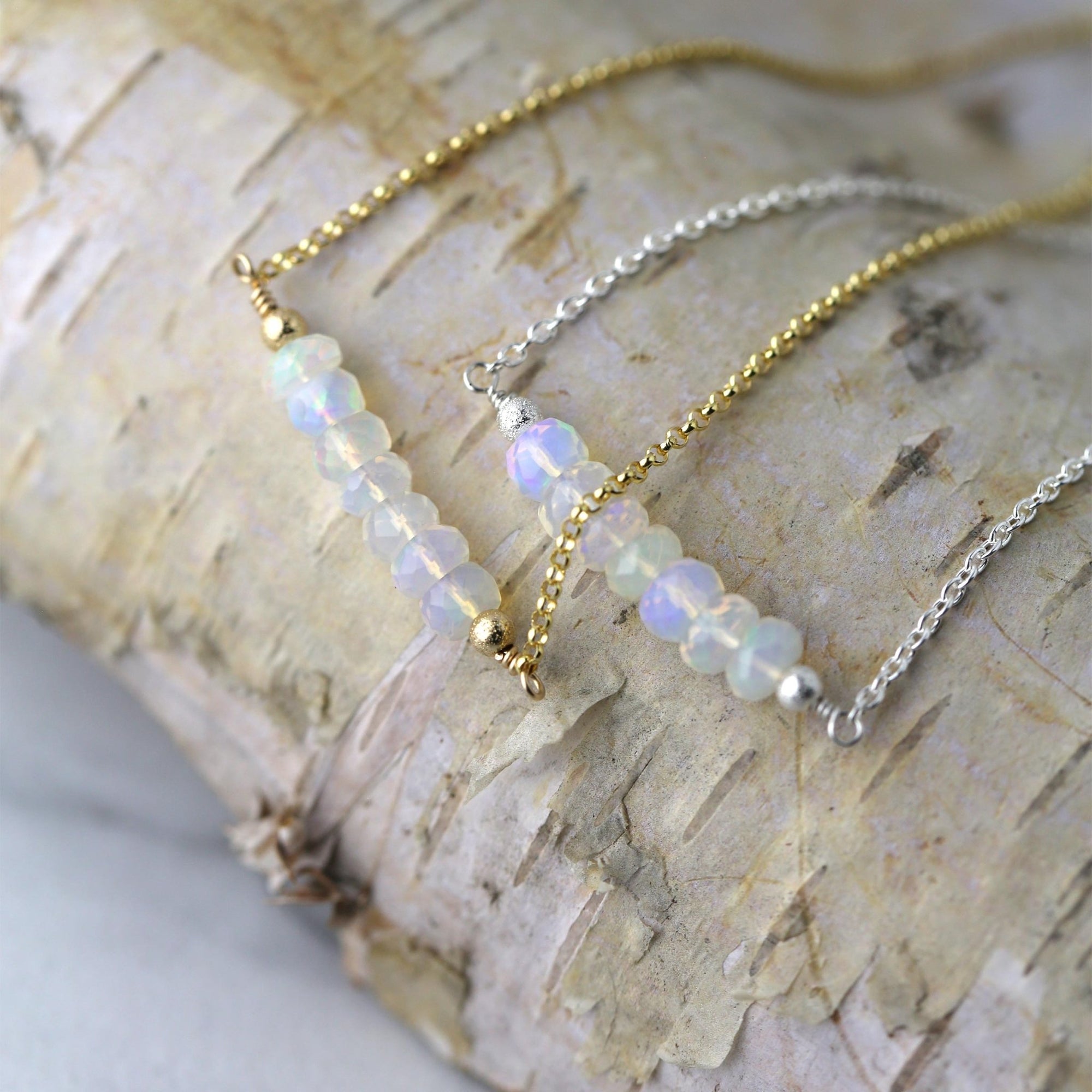 Opal Gemstone Bar Necklace jewelry handmade by Burnish