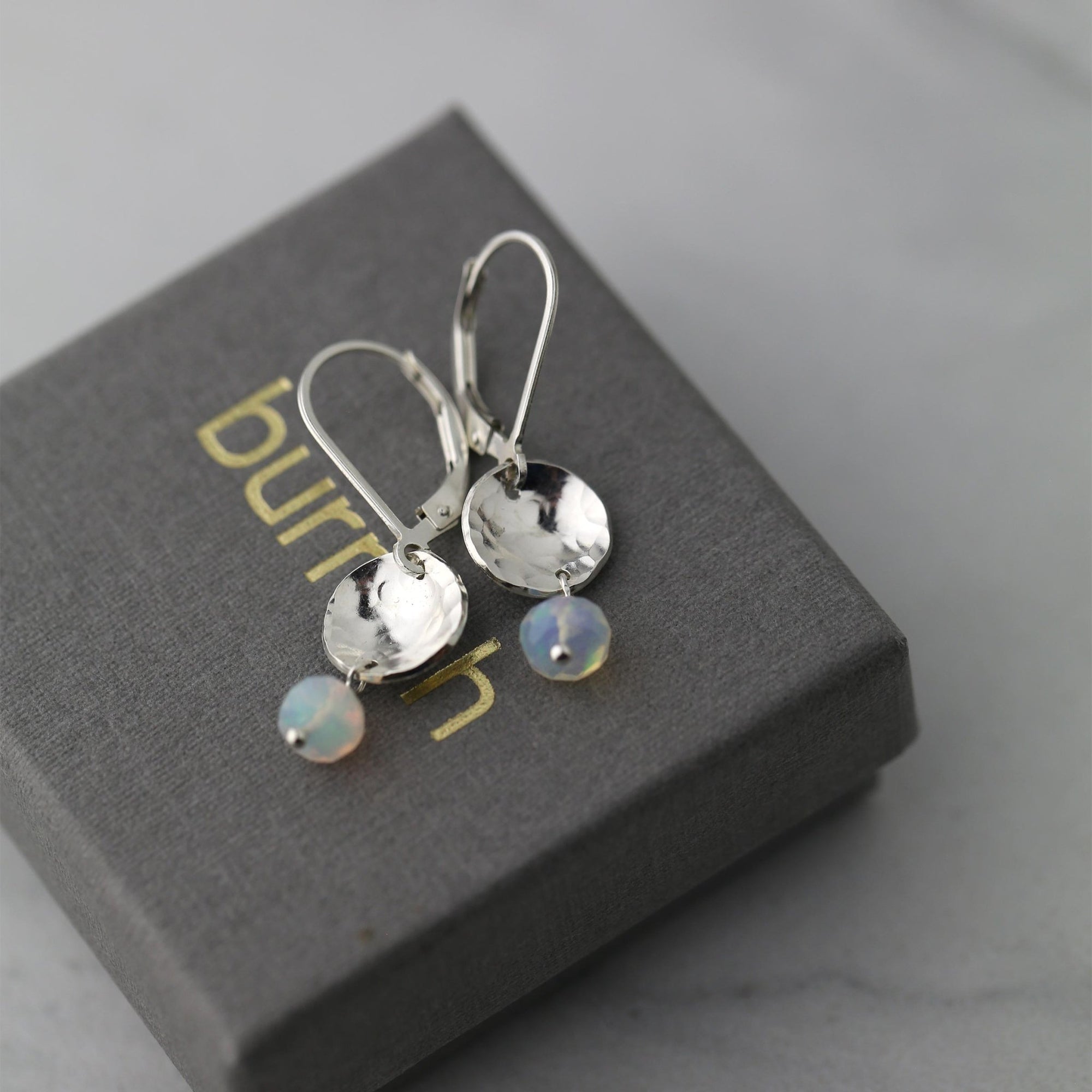 Opal Mini Silver Disc Earrings jewelry handmade by Burnish