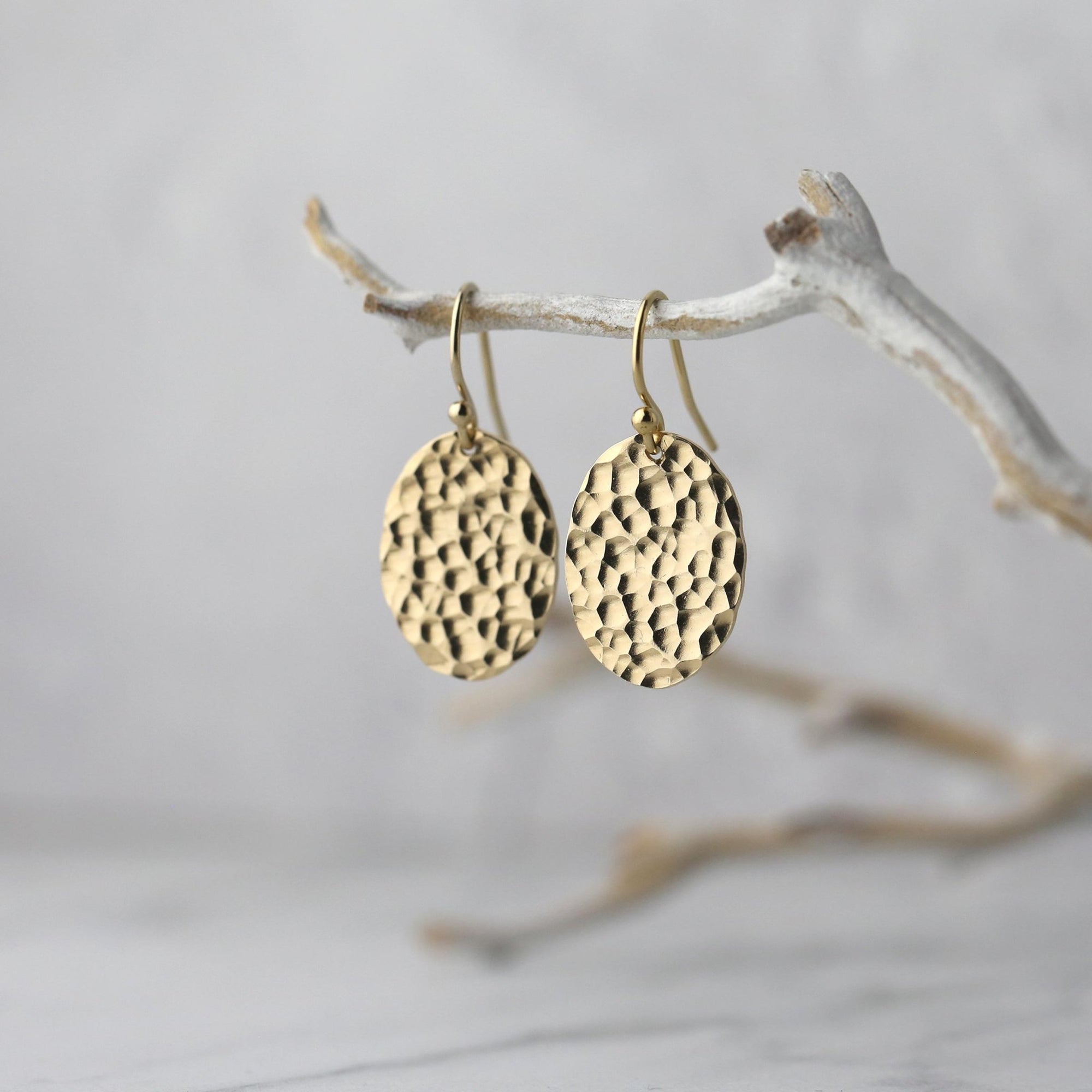Oval Hammered Gold Lever - back Earrings jewelry handmade by Burnish
