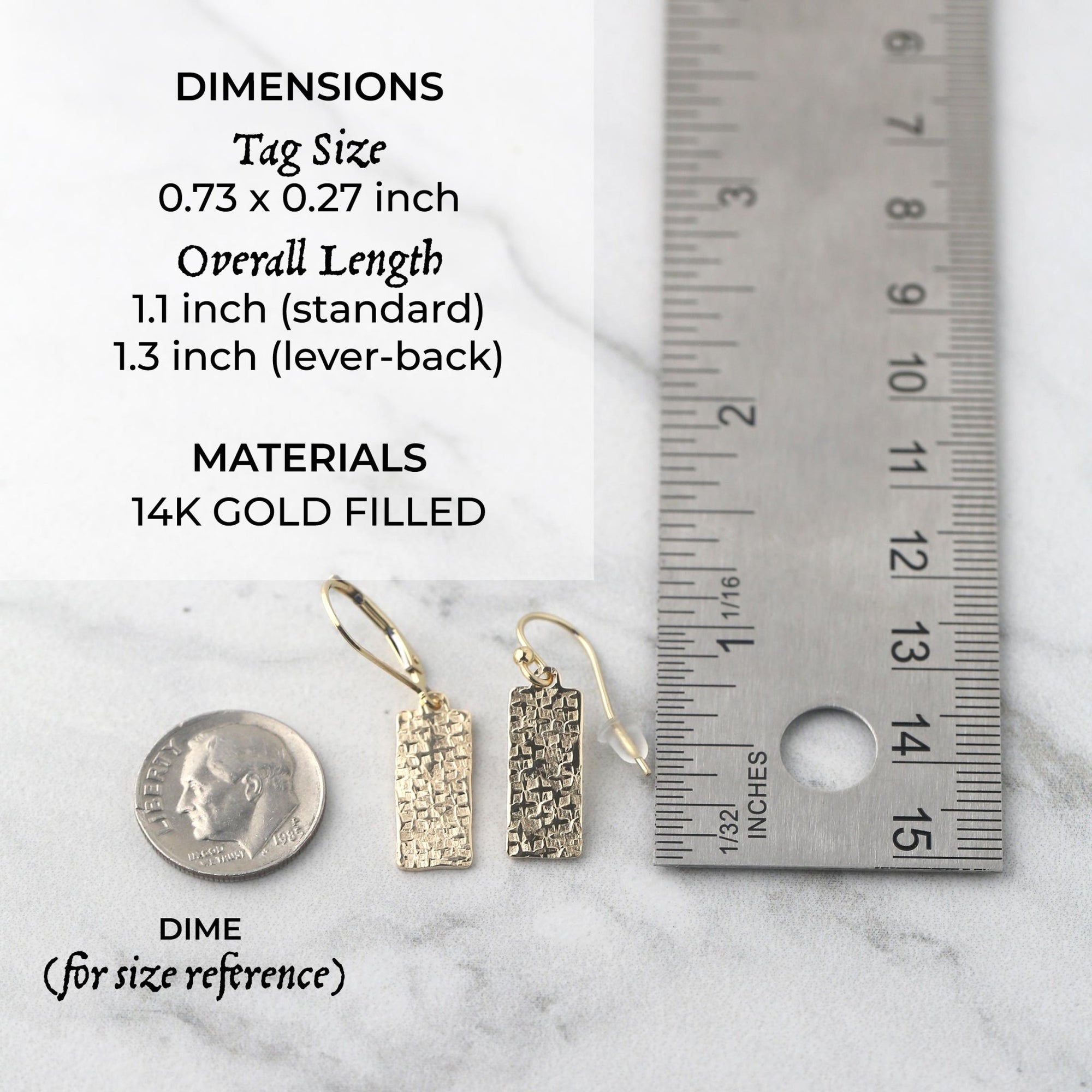 Raw Silk Textured Gold Medium Tag Earrings jewelry handmade by Burnish