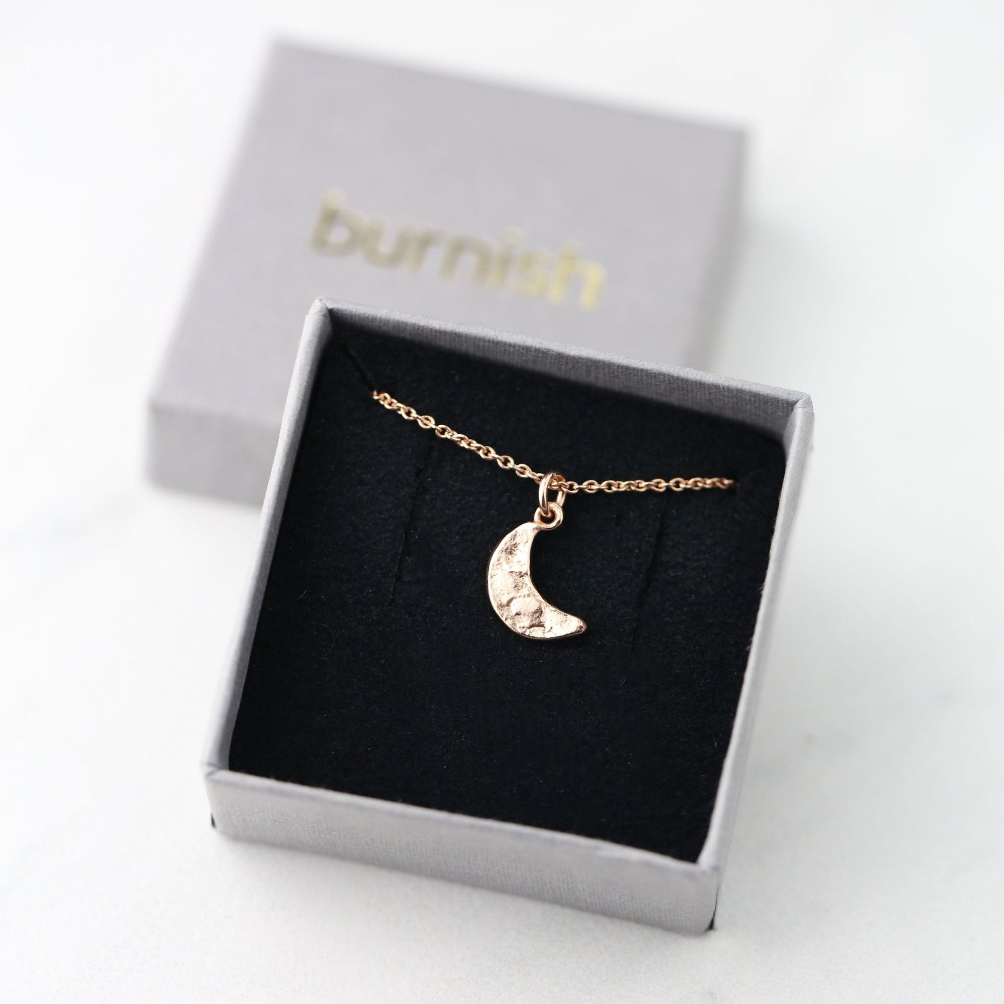 Rose Gold Crescent Moon Necklace jewelry handmade by Burnish