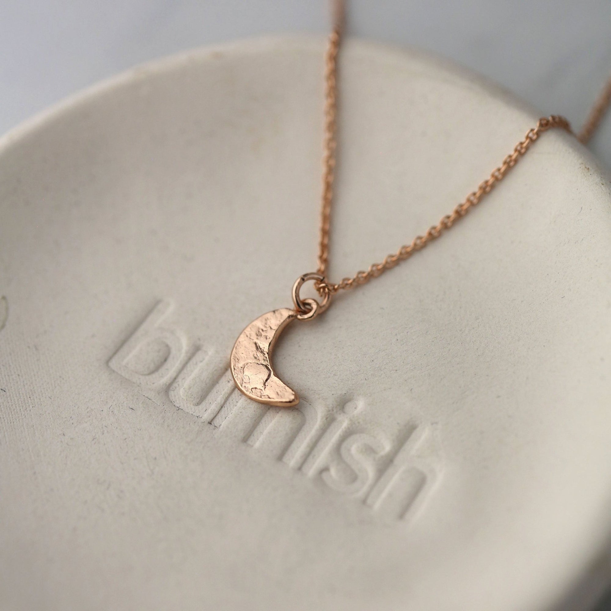 Rose Gold Crescent Moon Necklace jewelry handmade by Burnish