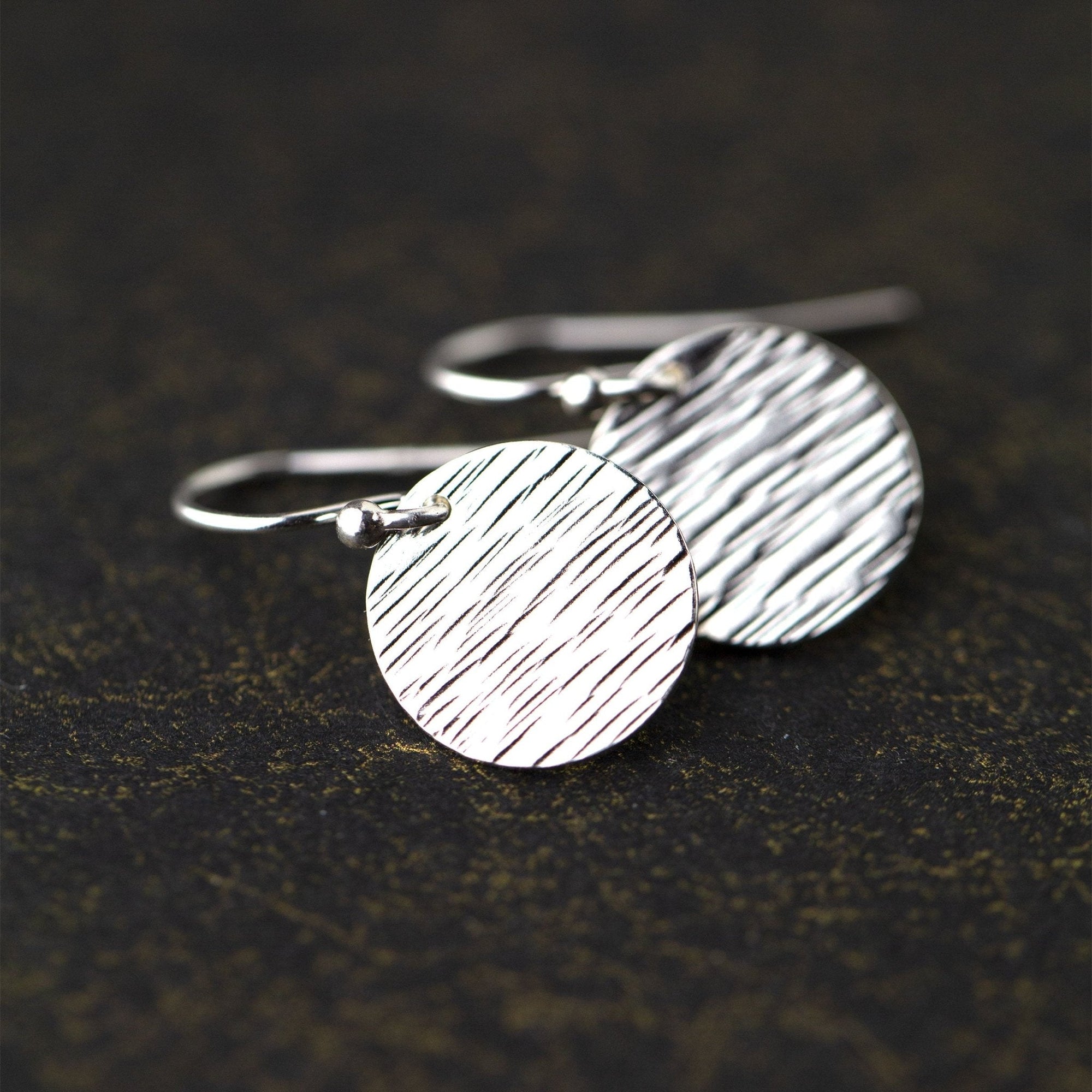Silver Bark Texture Medium Disc Earrings jewelry handmade by Burnish