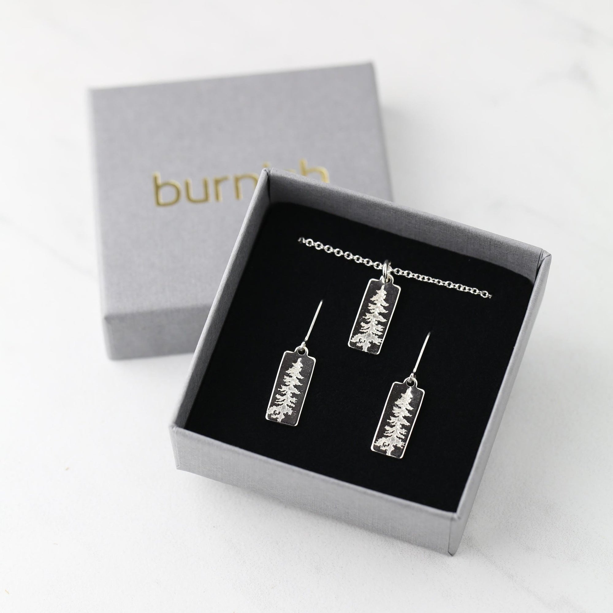 Silver Evergreen Tree Jewelry Set jewelry handmade by Burnish