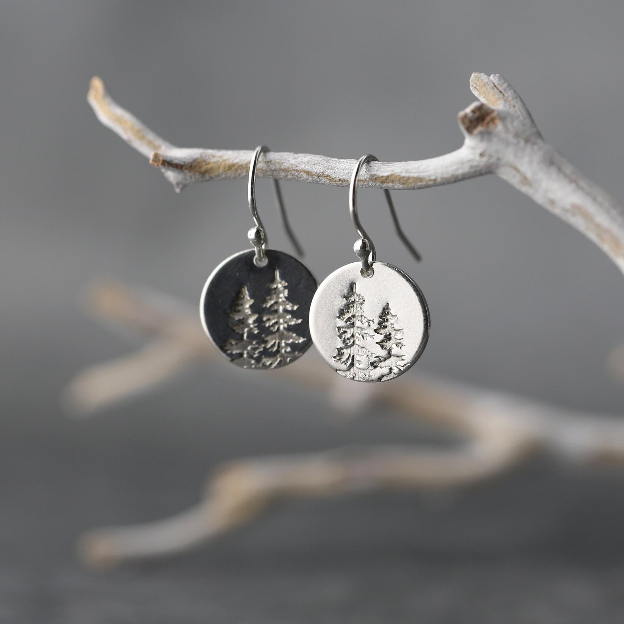 Silver Forest Medium Disc Earrings jewelry handmade by Burnish
