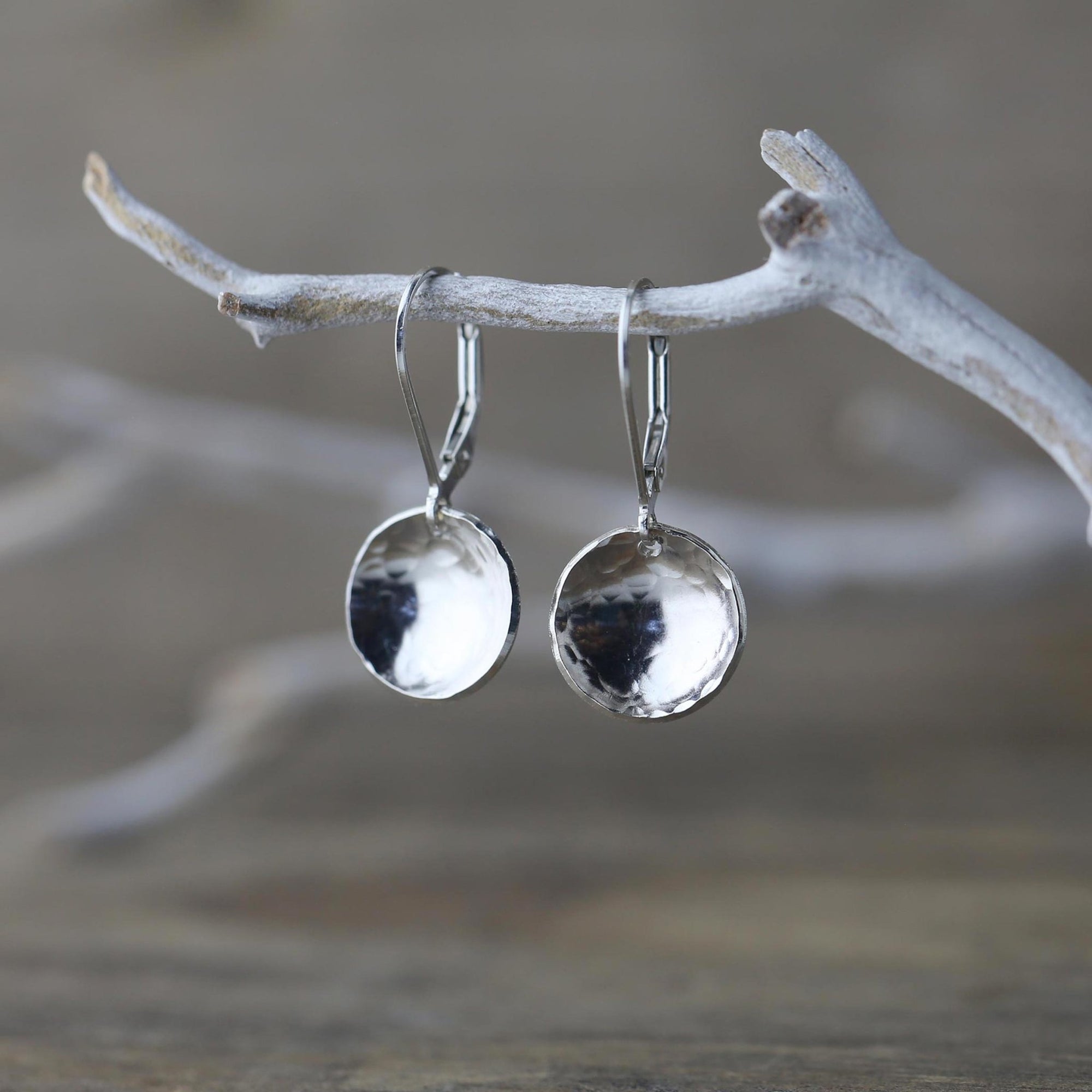 Silver Hammered Domed Disc Earrings jewelry handmade by Burnish