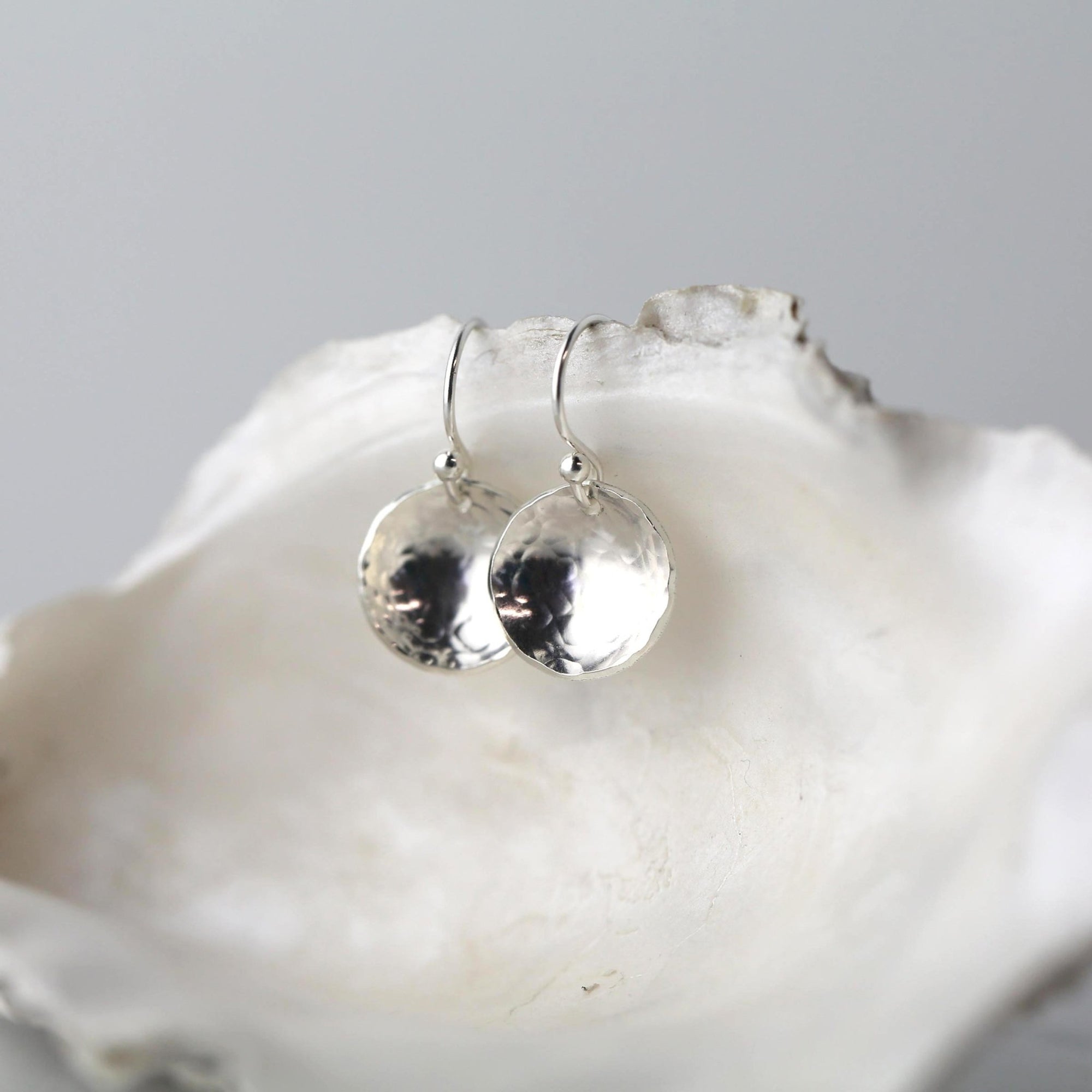 Silver Hammered Domed Disc Earrings jewelry handmade by Burnish
