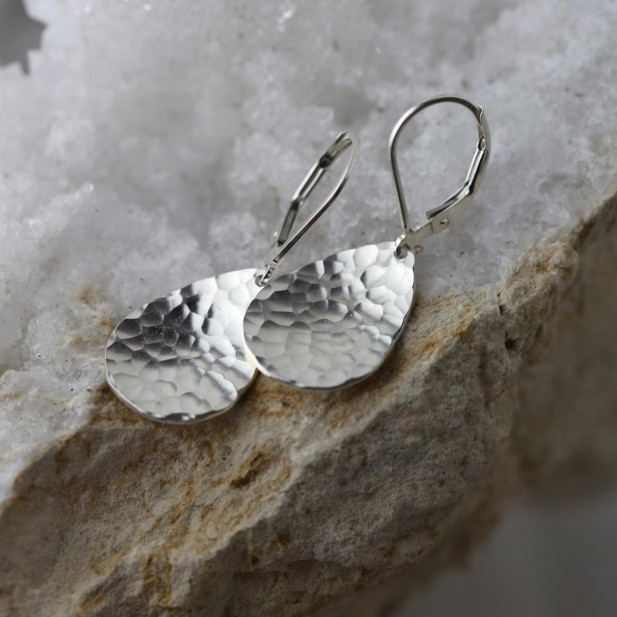 Silver Hammered Teardrop Earrings jewelry handmade by Burnish