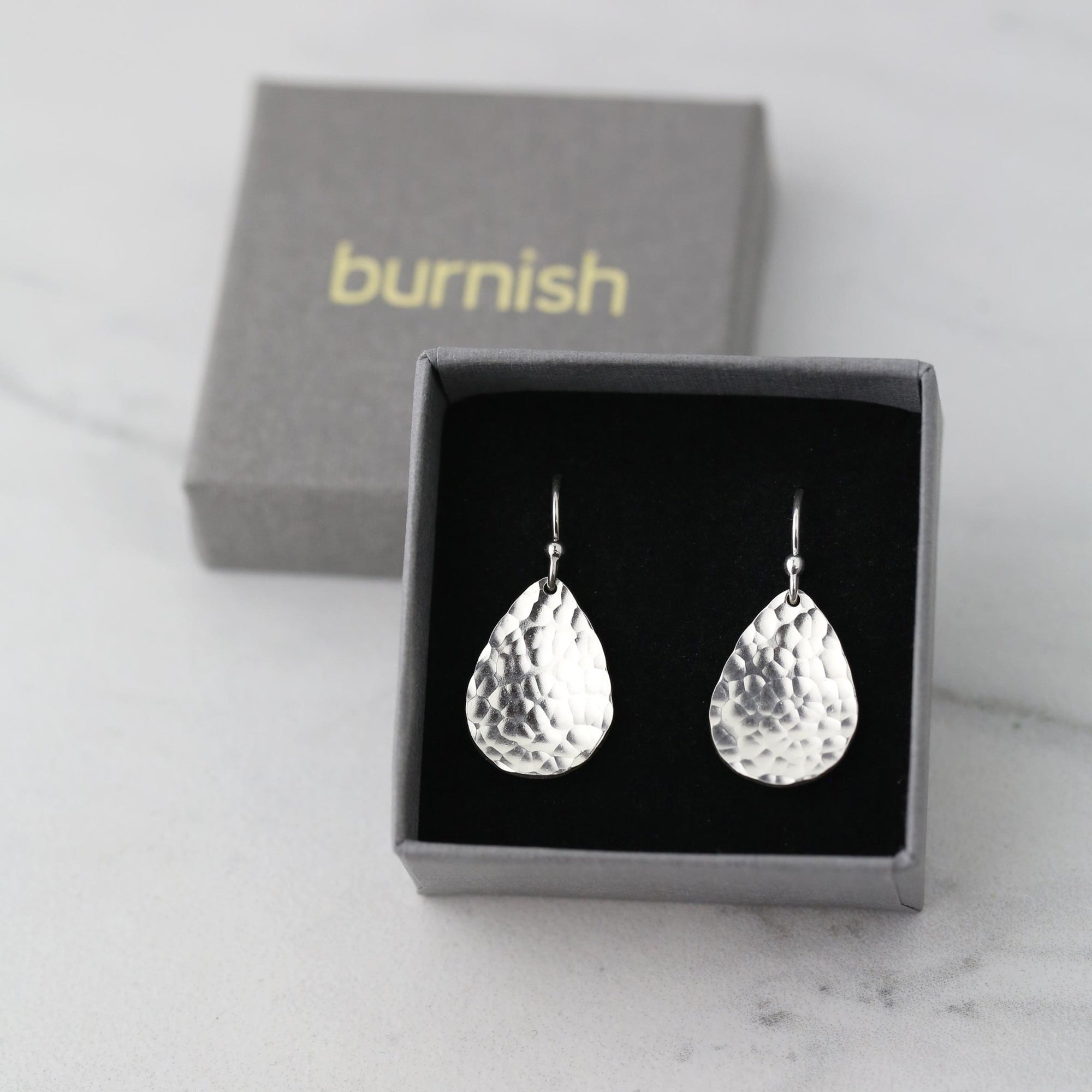 Silver Hammered Teardrop Earrings jewelry handmade by Burnish