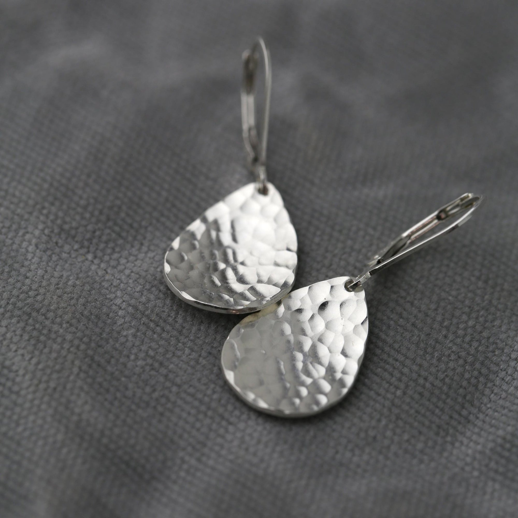 Silver Hammered Teardrop Earrings jewelry handmade by Burnish