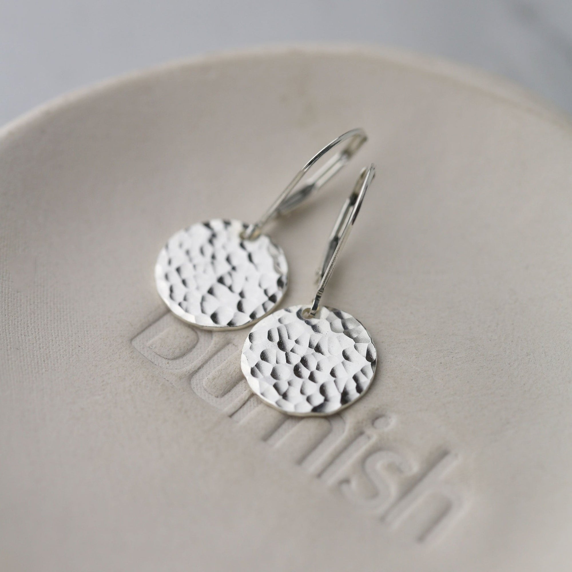 Silver Medium Hammered Disc Earrings jewelry handmade by Burnish