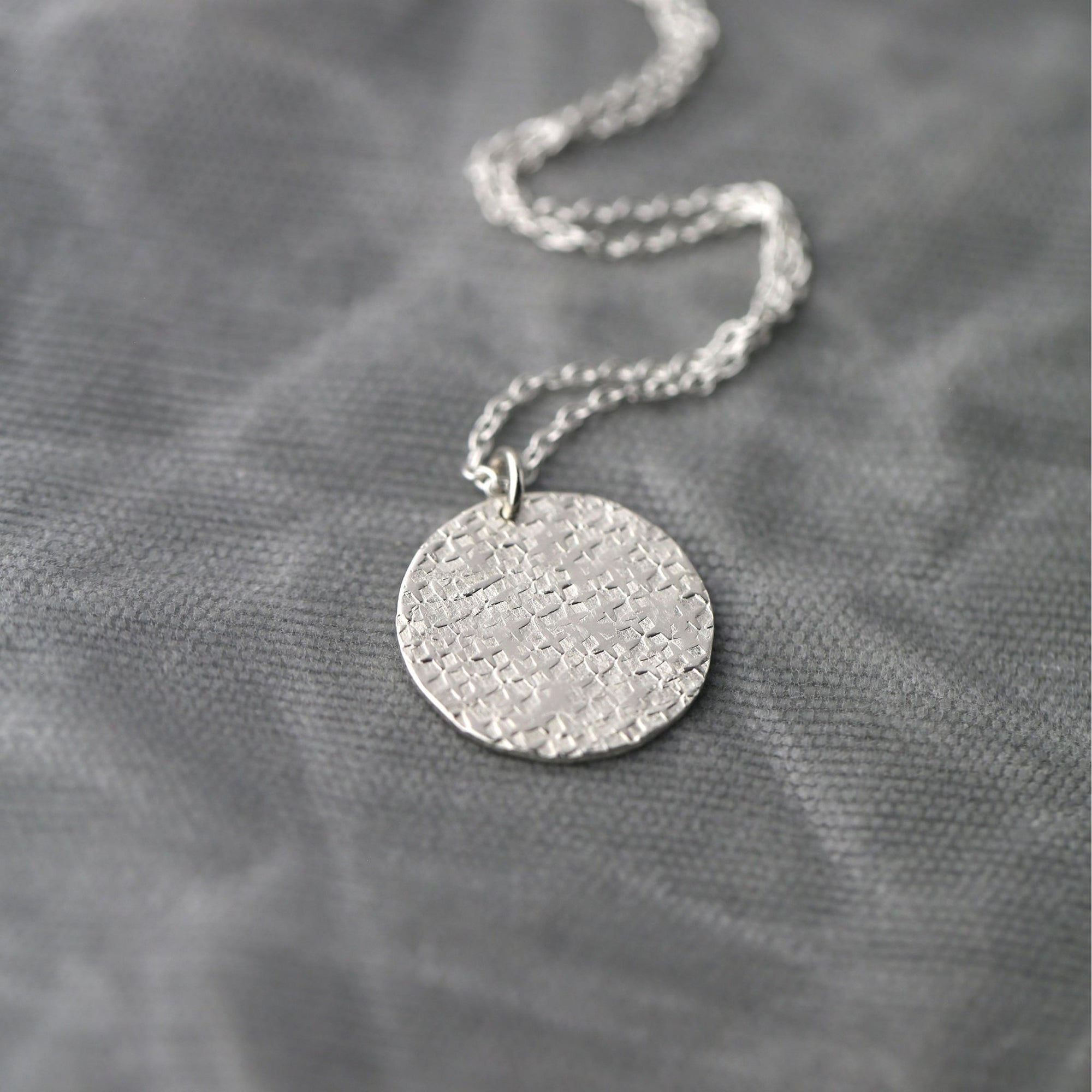 Silver Raw Silk Texture Pendant Necklace jewelry handmade by Burnish