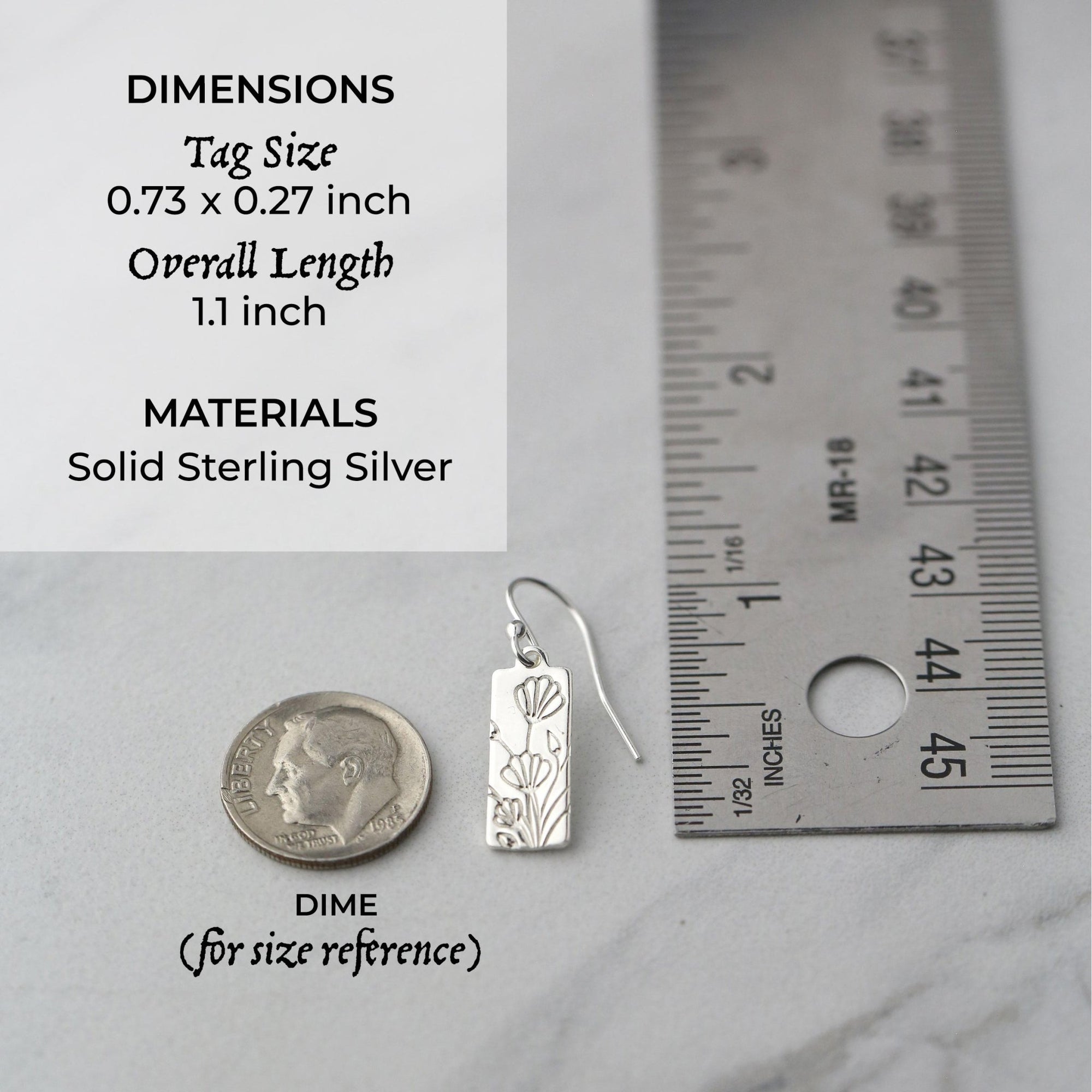 Silver Stamped Floral Tag Earrings jewelry handmade by Burnish
