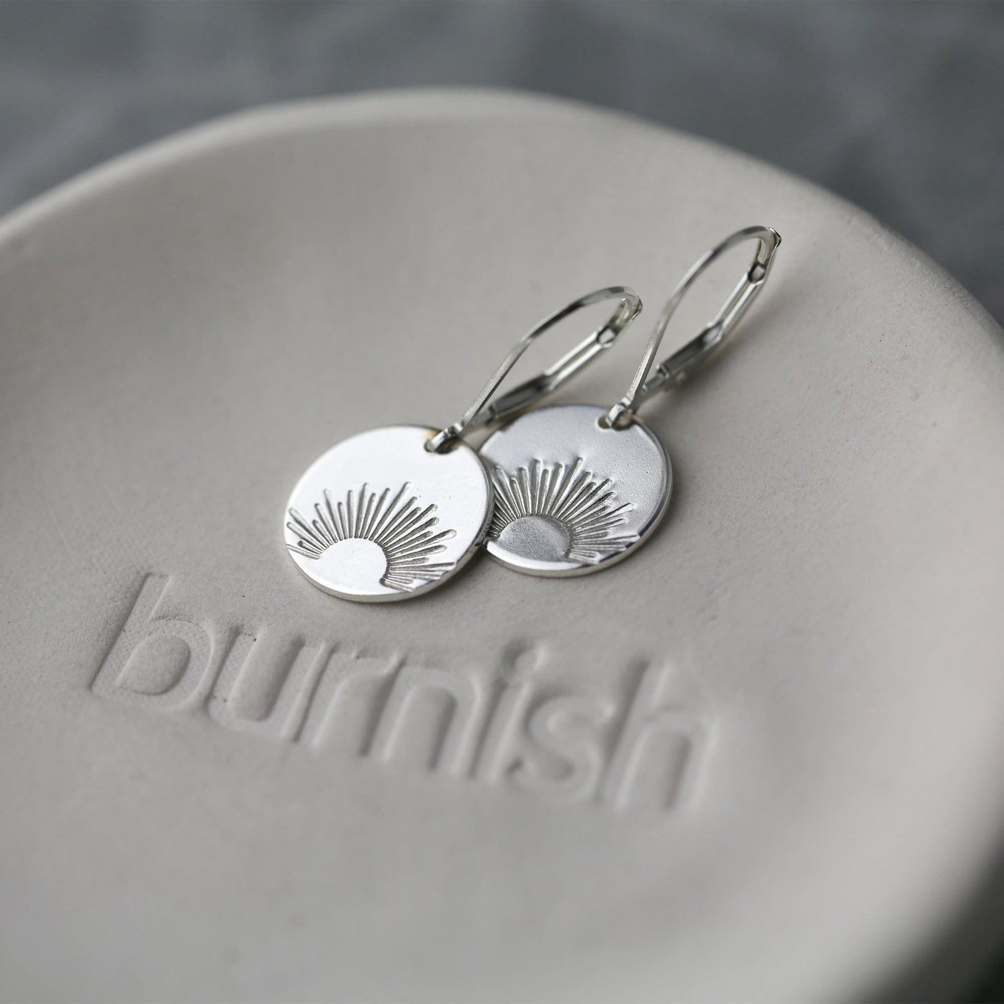 Silver Stamped Sunrise Earrings jewelry handmade by Burnish