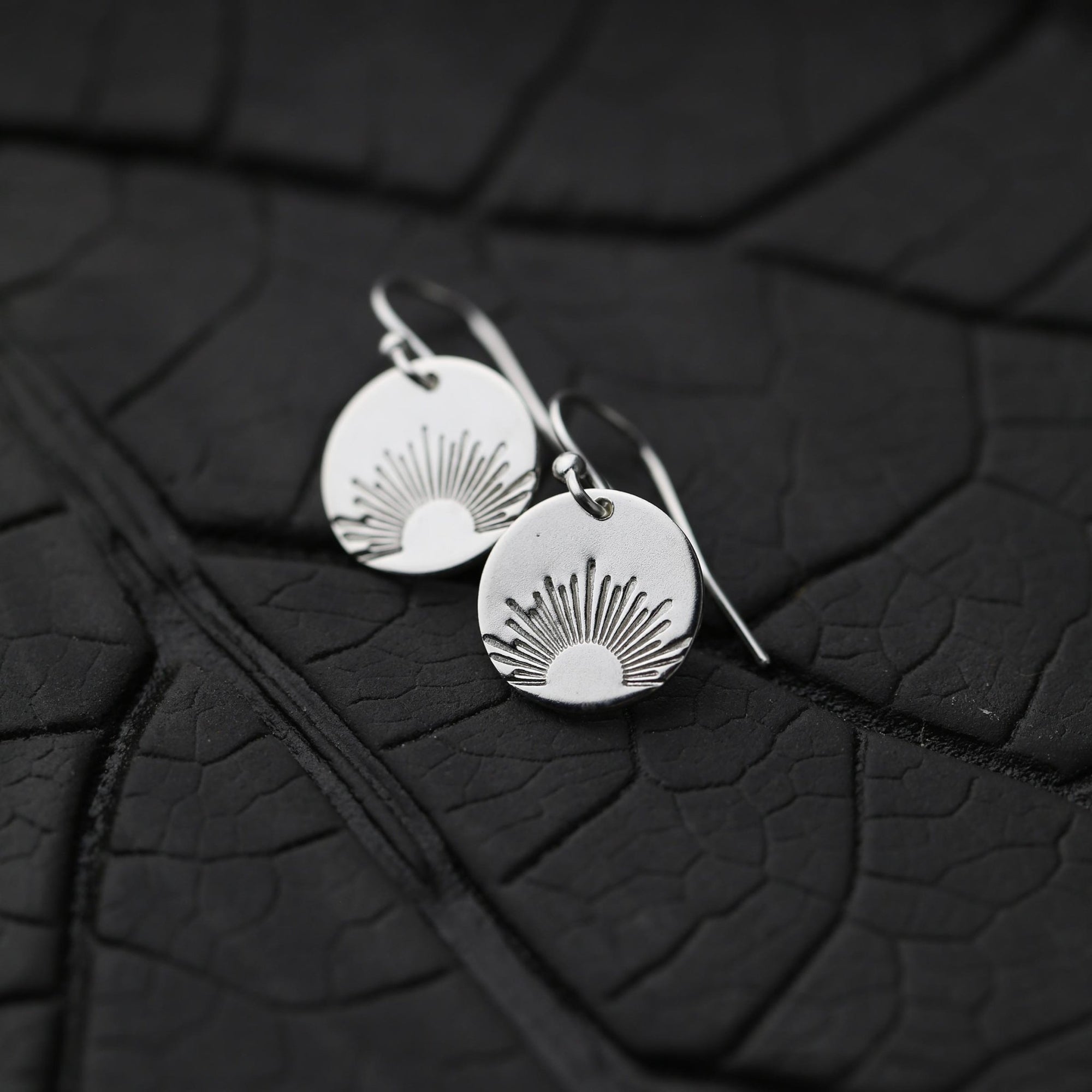 Silver Stamped Sunrise Earrings jewelry handmade by Burnish