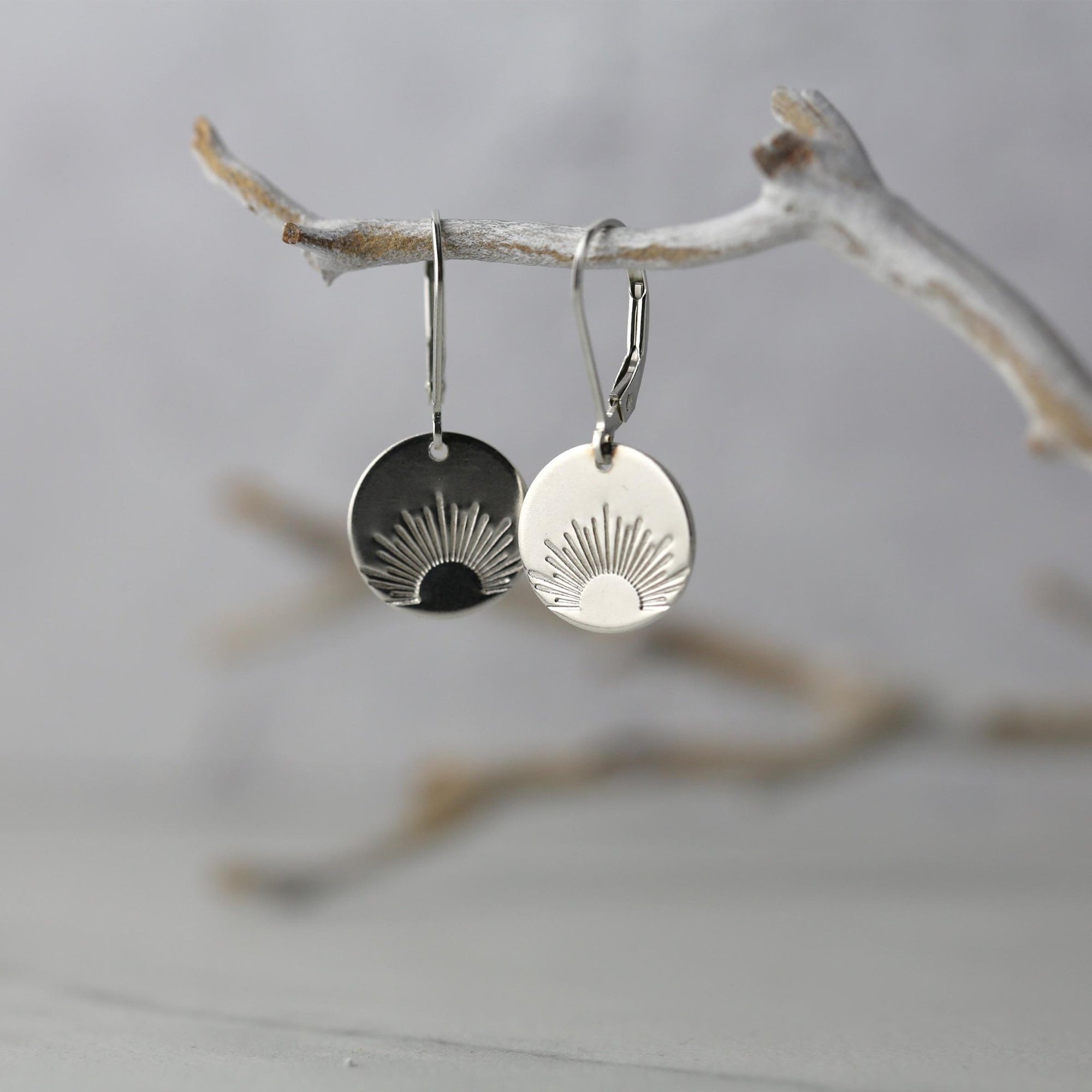 Silver Stamped Sunrise Earrings jewelry handmade by Burnish