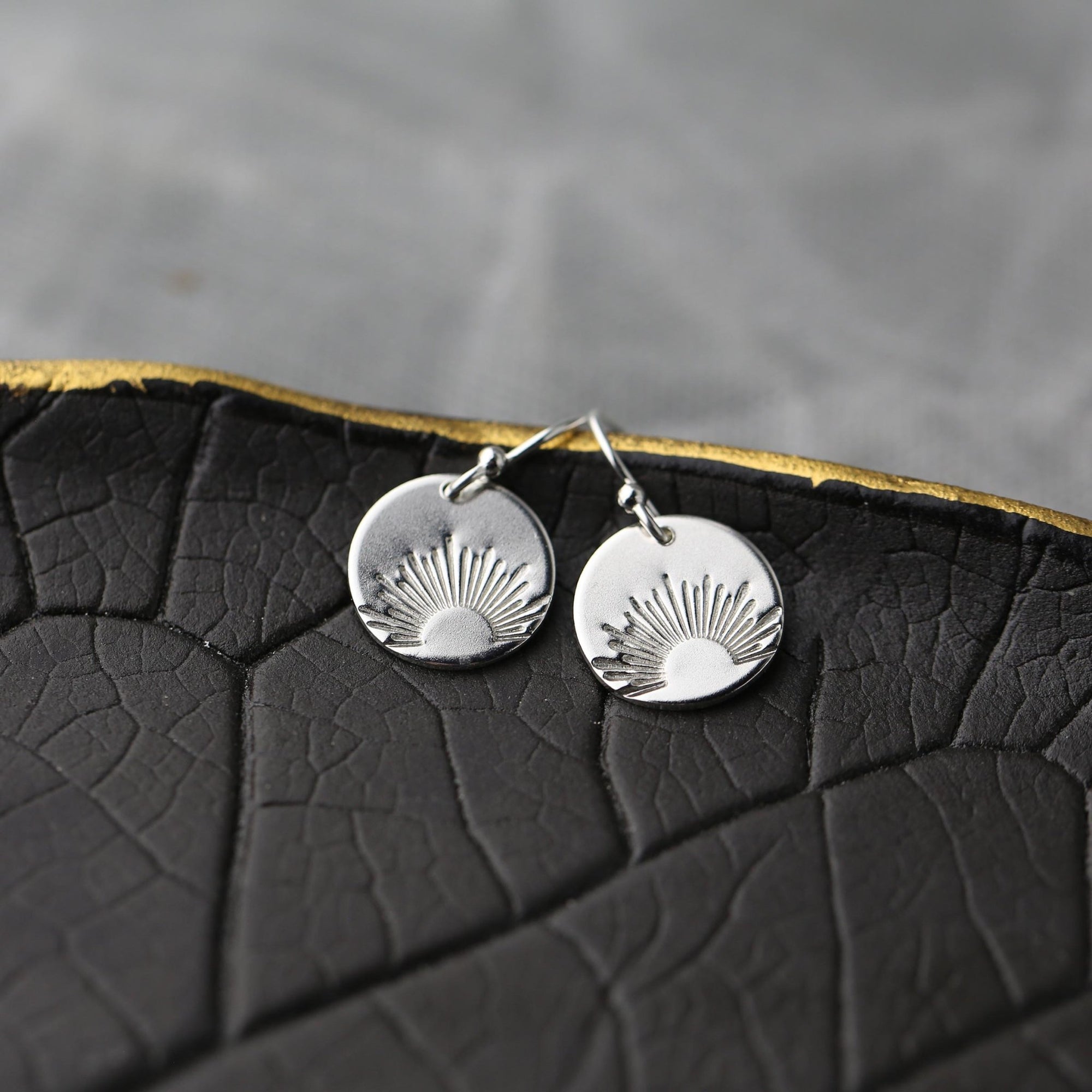 Silver Stamped Sunrise Earrings jewelry handmade by Burnish