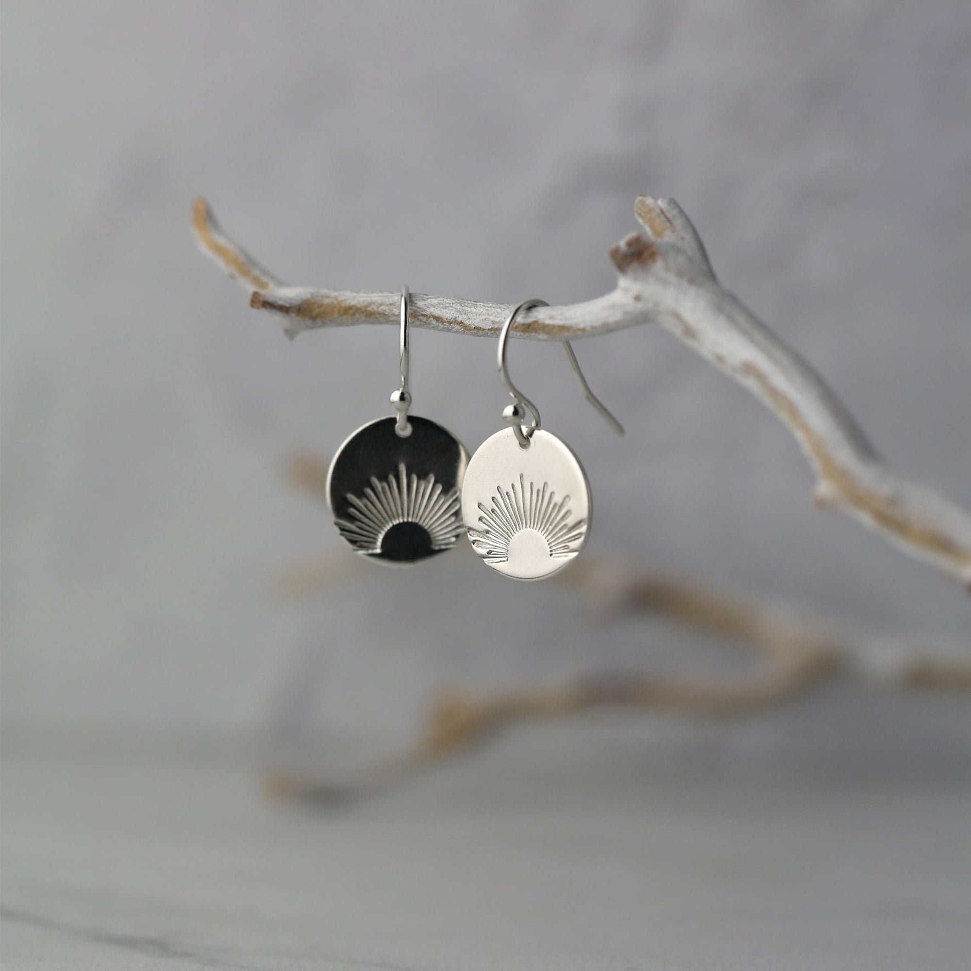 Silver Stamped Sunrise Earrings jewelry handmade by Burnish