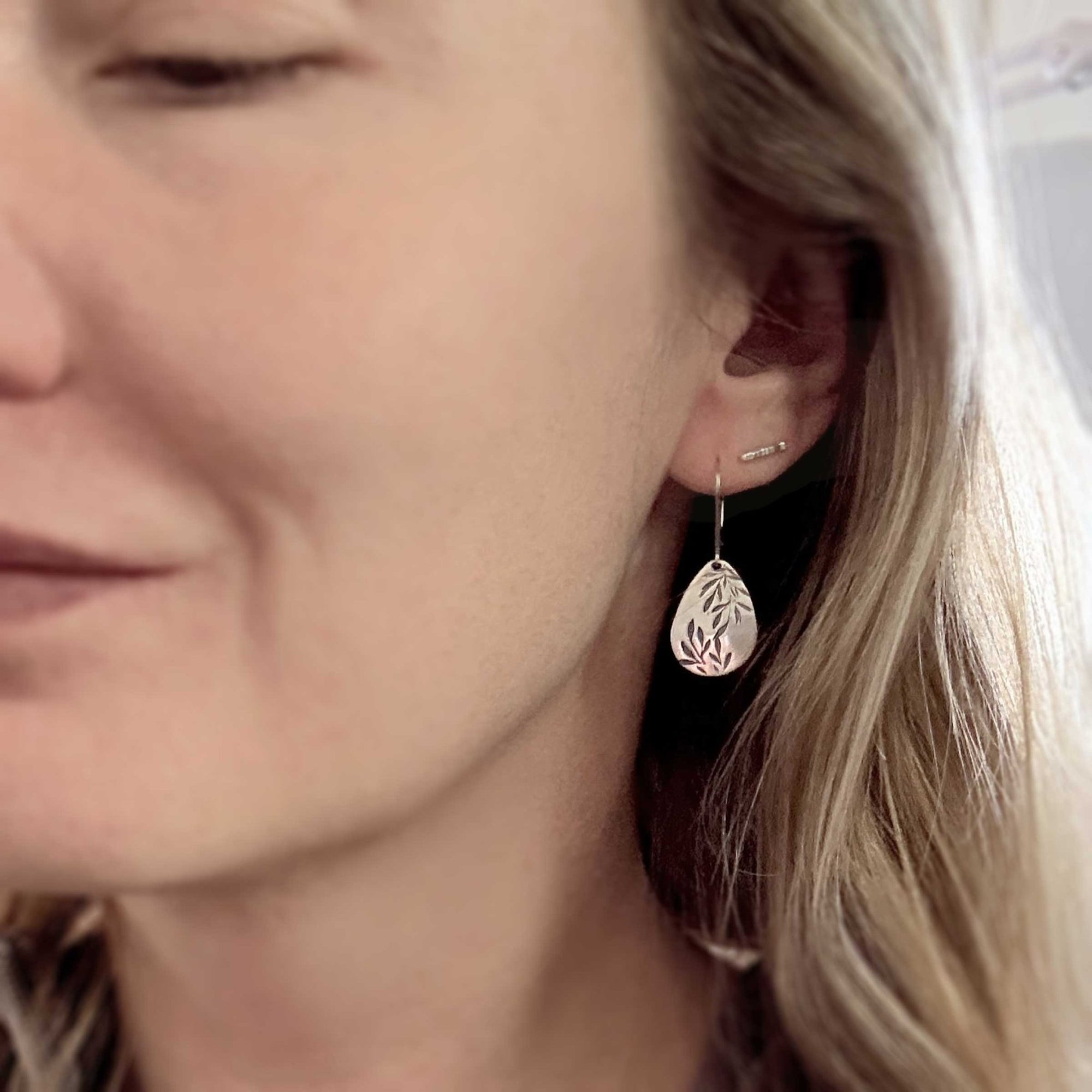 Silver Willow Leaf Teardrop Earrings jewelry handmade by Burnish