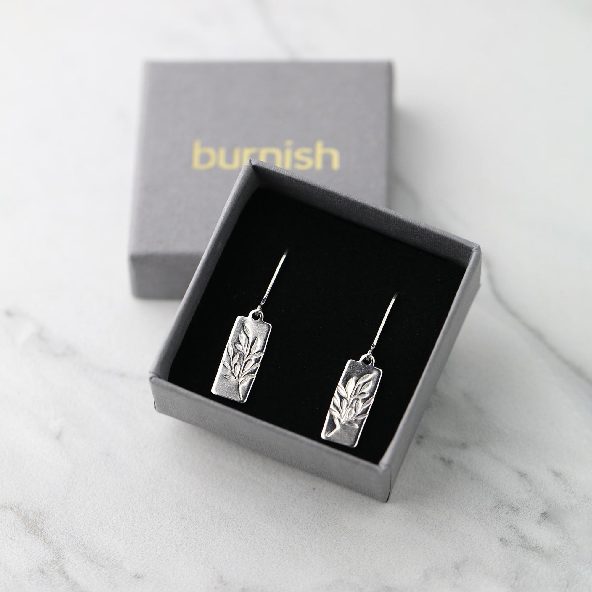 Silver Willow Leaves Tag Earrings jewelry handmade by Burnish