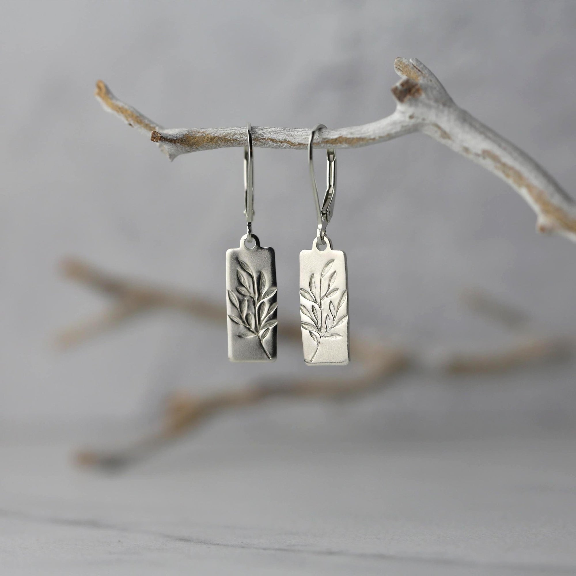 Silver Willow Leaves Tag Earrings jewelry handmade by Burnish