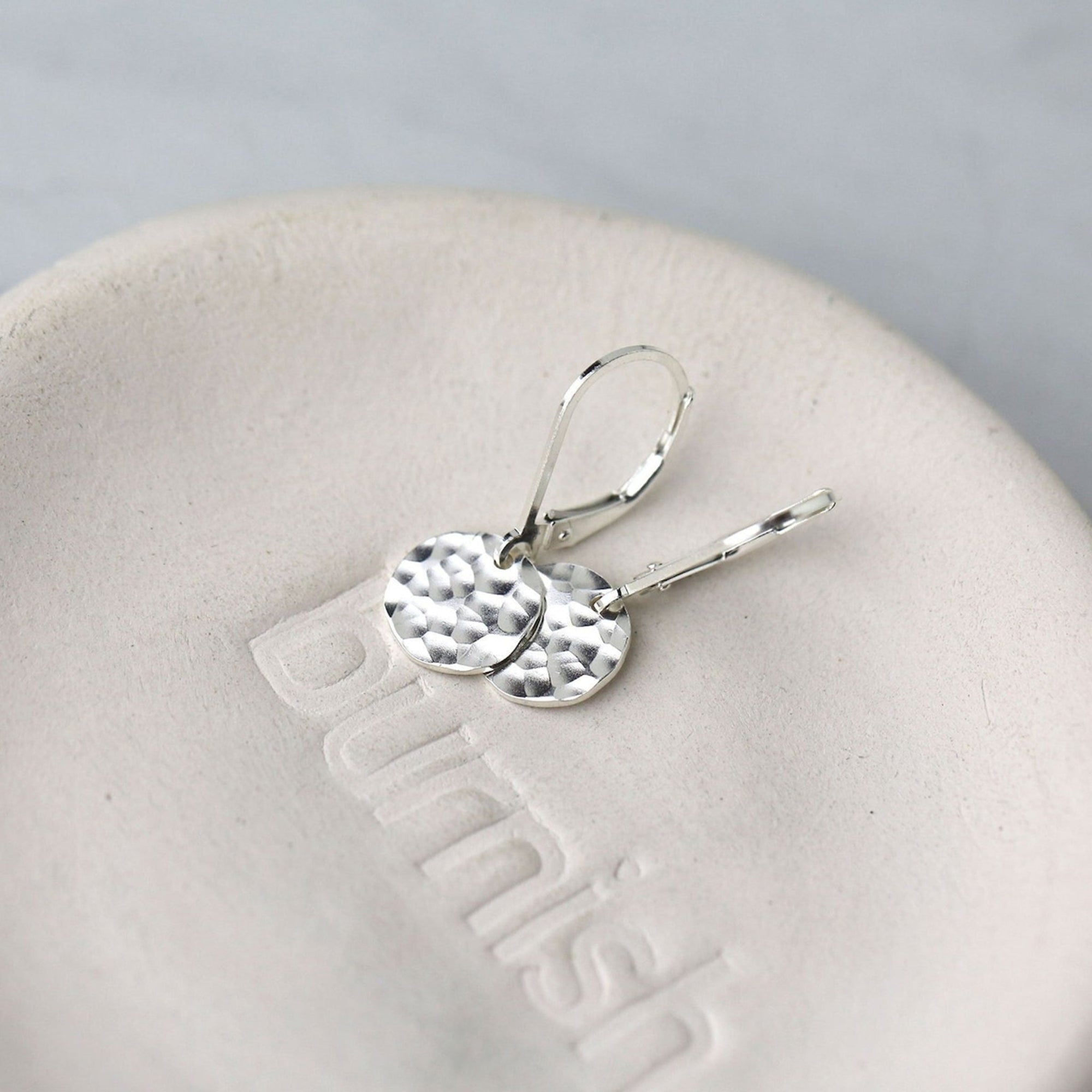 Small Silver Hammered Disc Earrings jewelry handmade by Burnish