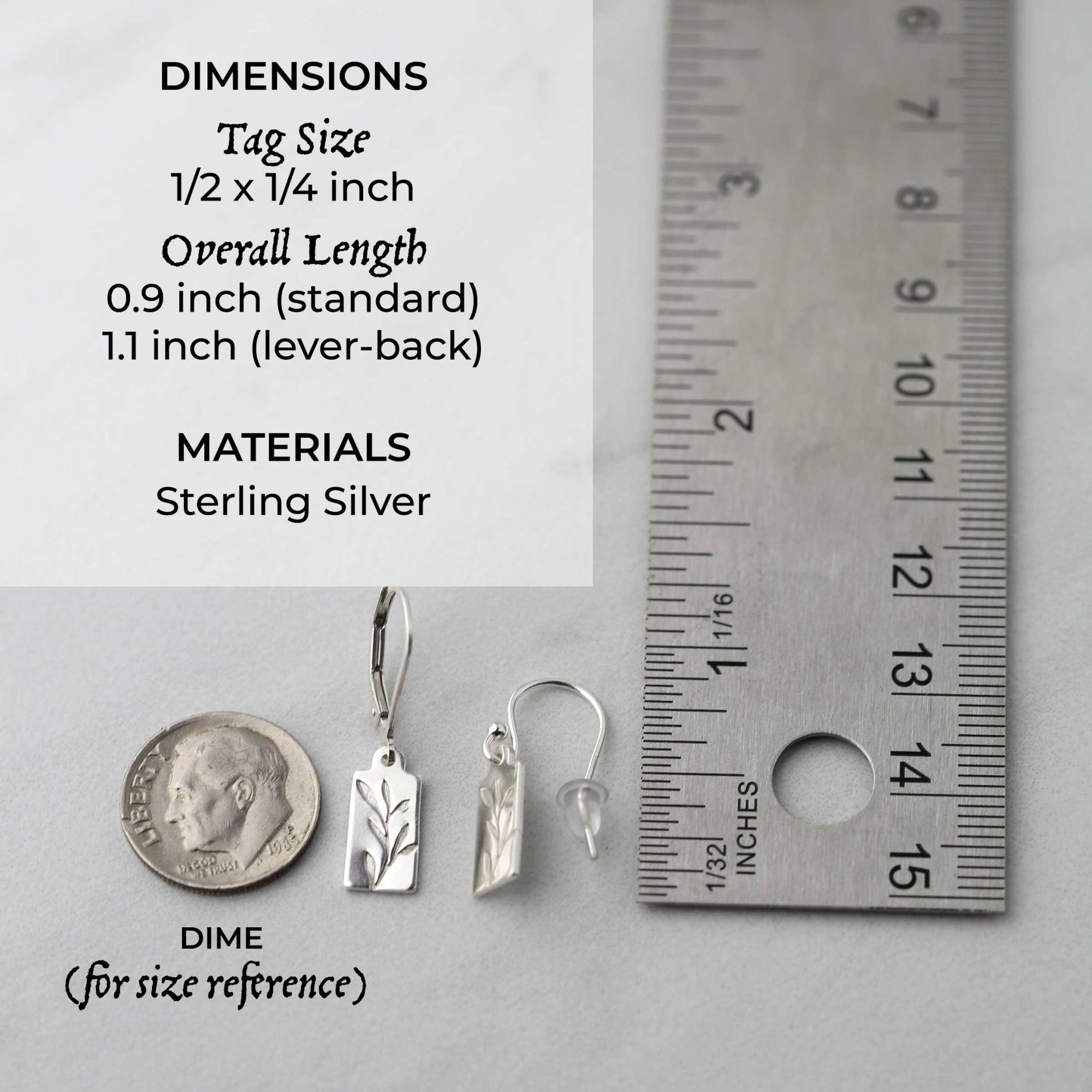 Sprig Silver Mini Tag Earrings jewelry handmade by Burnish