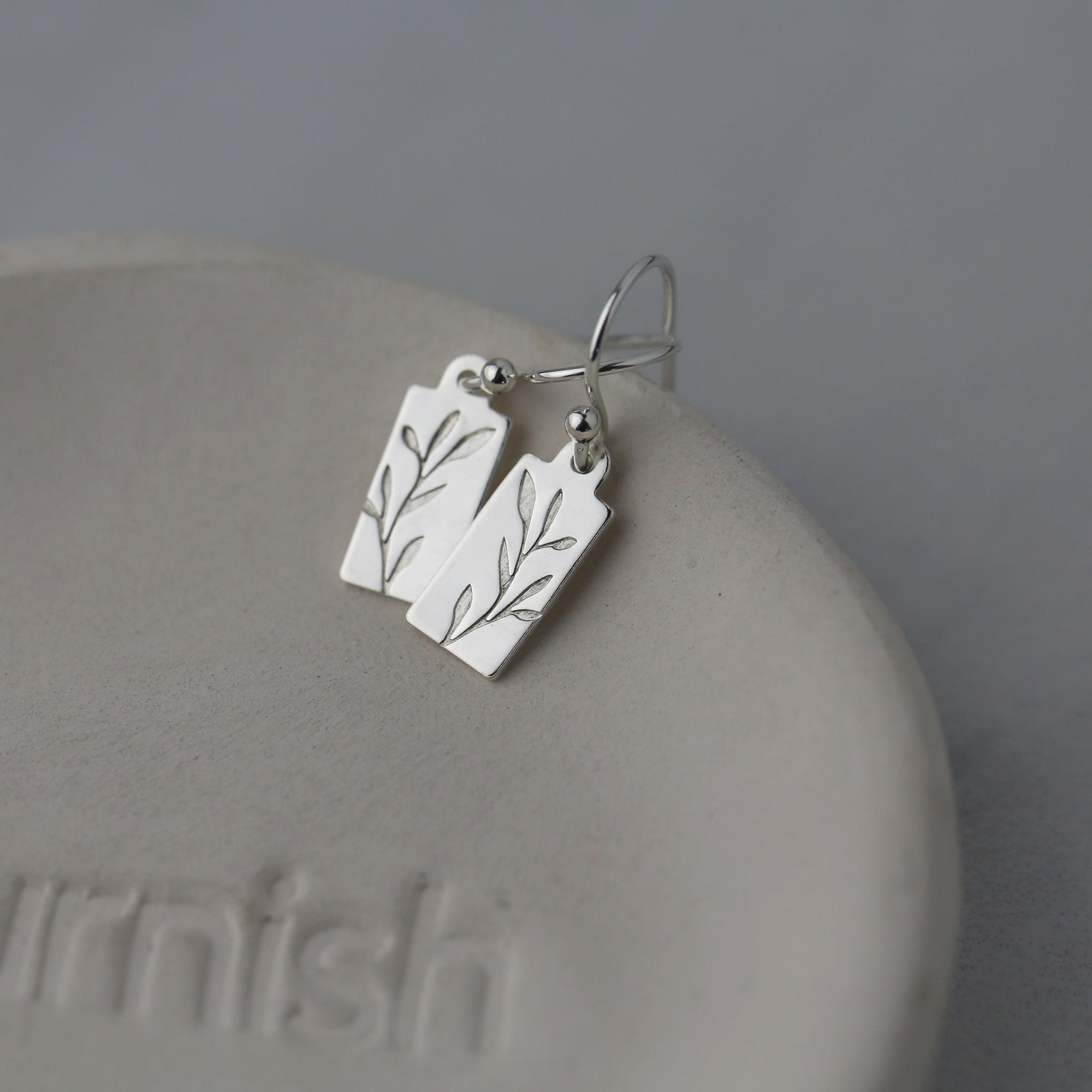 Sprig Silver Mini Tag Earrings jewelry handmade by Burnish