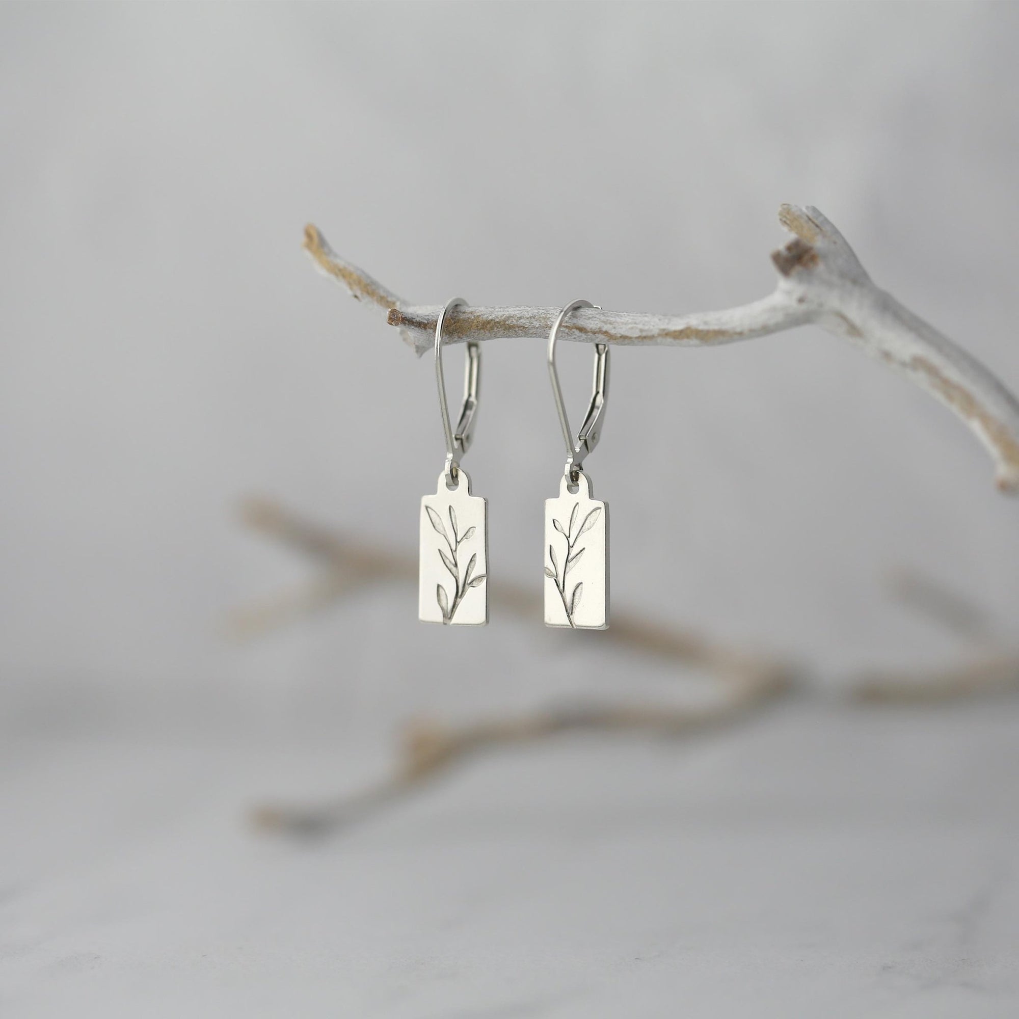 Sprig Silver Mini Tag Earrings jewelry handmade by Burnish