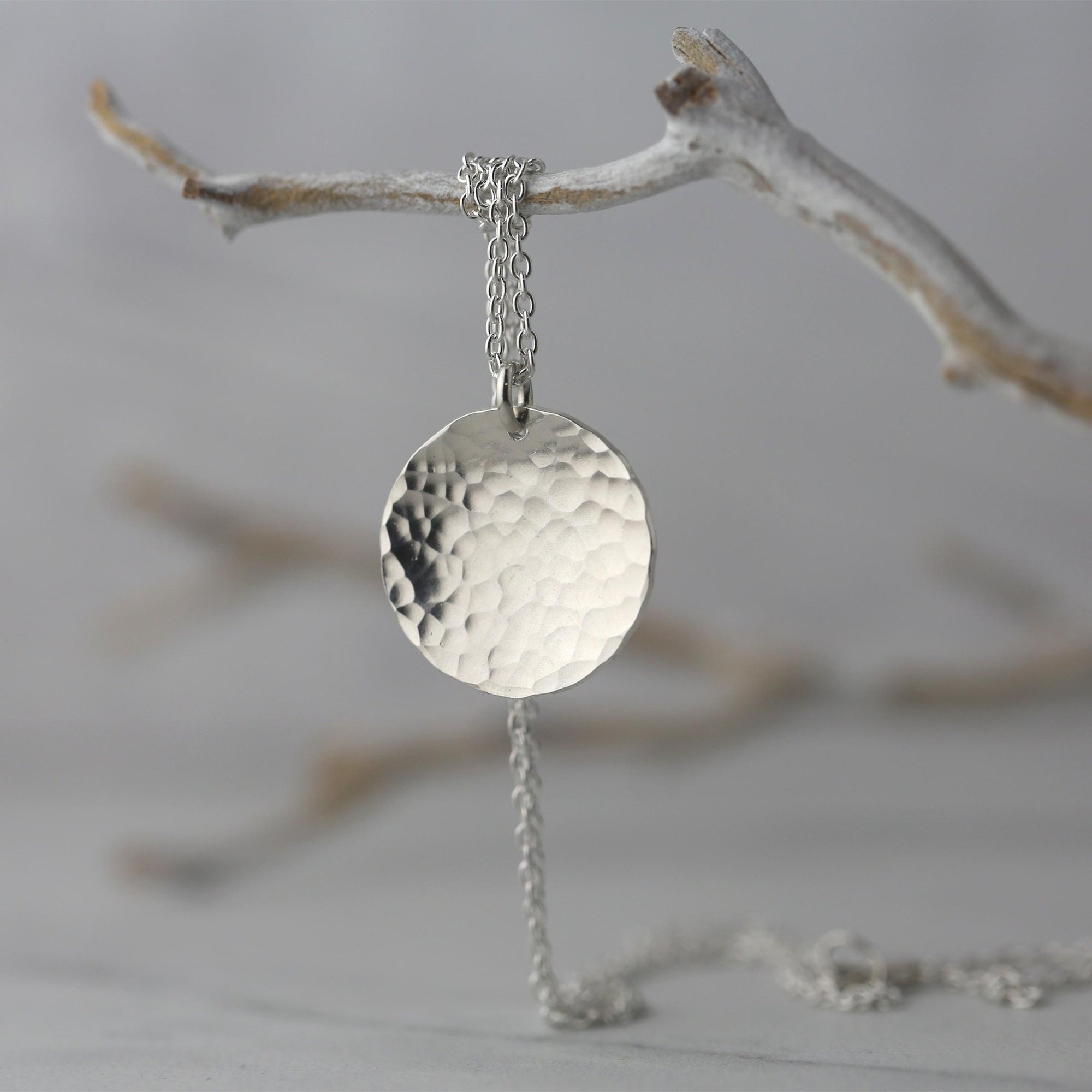 Sterling Silver Medium Hammered Disc Necklace jewelry handmade by Burnish