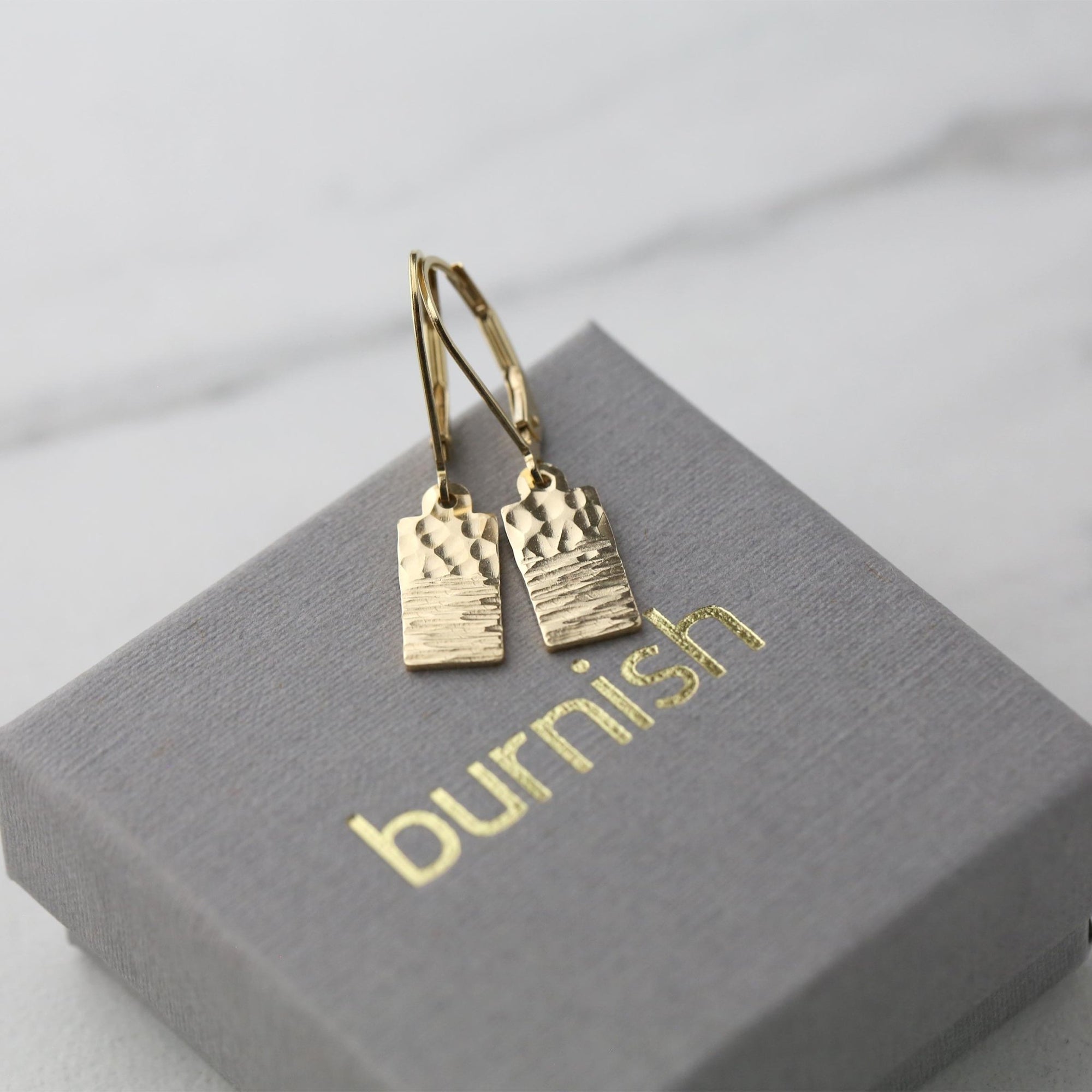 Tiny Gold Duo Texture Tag Earrings jewelry handmade by Burnish