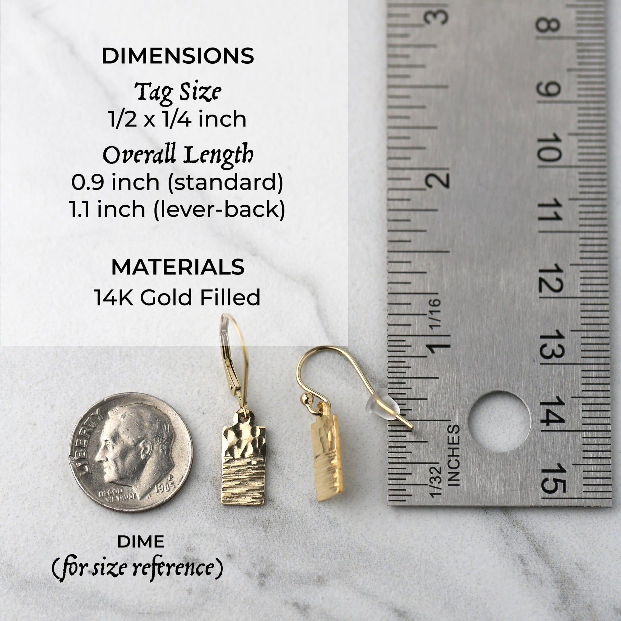 Tiny Gold Duo Texture Tag Earrings jewelry handmade by Burnish