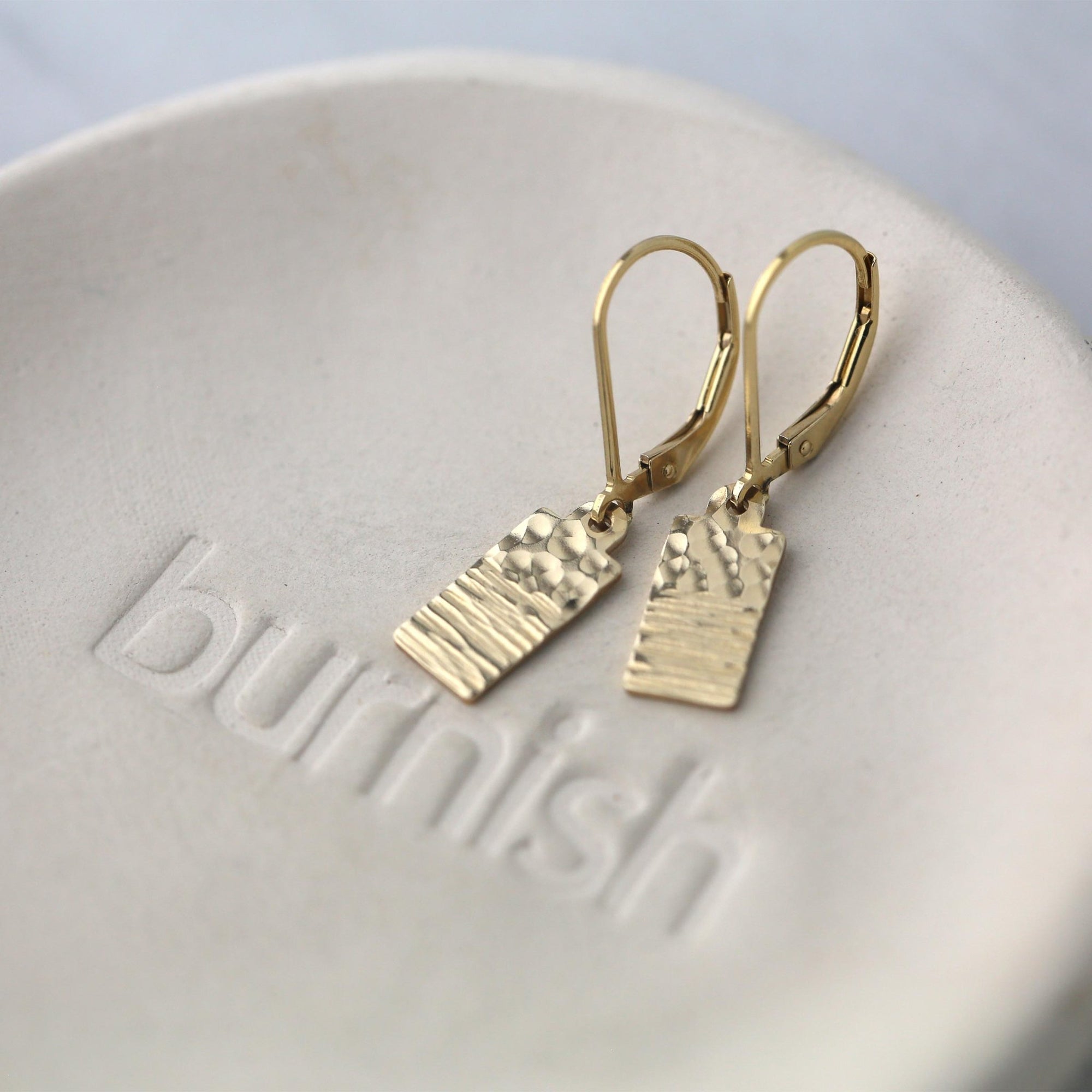 Tiny Gold Duo Texture Tag Earrings jewelry handmade by Burnish