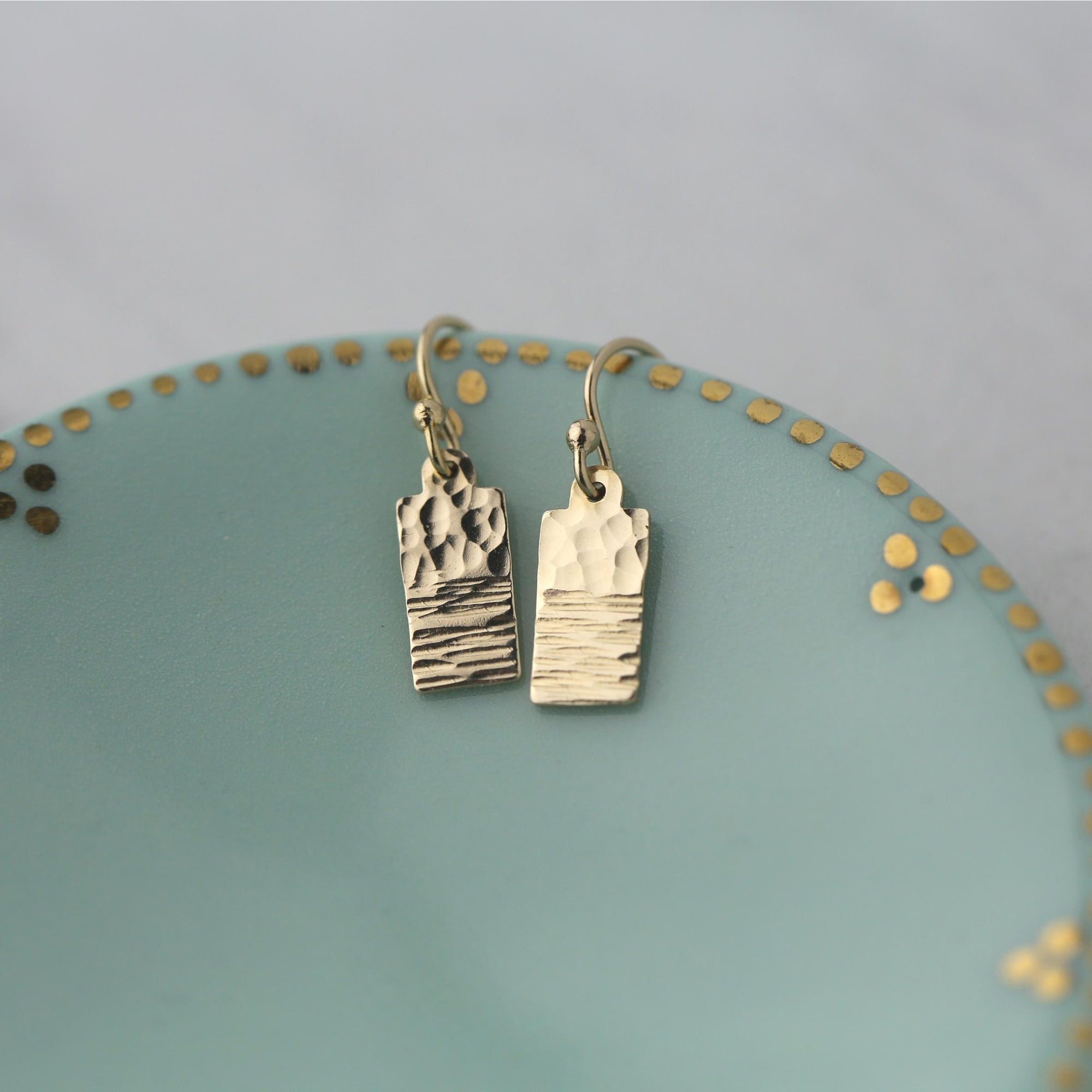 Tiny Gold Duo Texture Tag Earrings jewelry handmade by Burnish